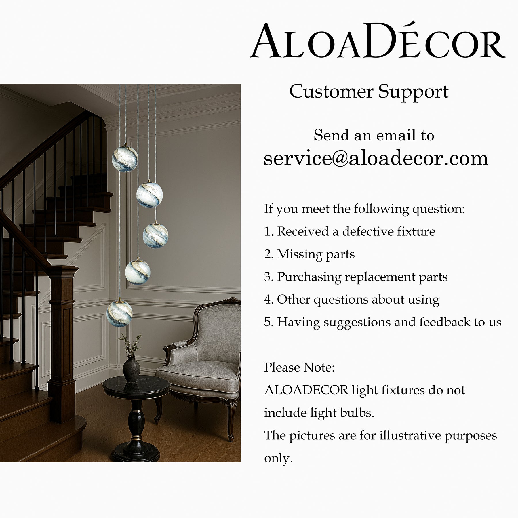 12'' 5-Light Modern Glazed Glass Globe Staircase Chandelier Coastal Handcrafted Glass Pendant In Matte Black For Foyer Entryway