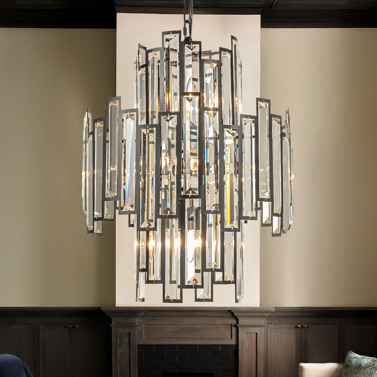 10-Light 18" Wide Modern and Contemporary Luxury Black Metal with Clear Crystal Chandelier for Dining Room, Living Room, Foyer, Entryway