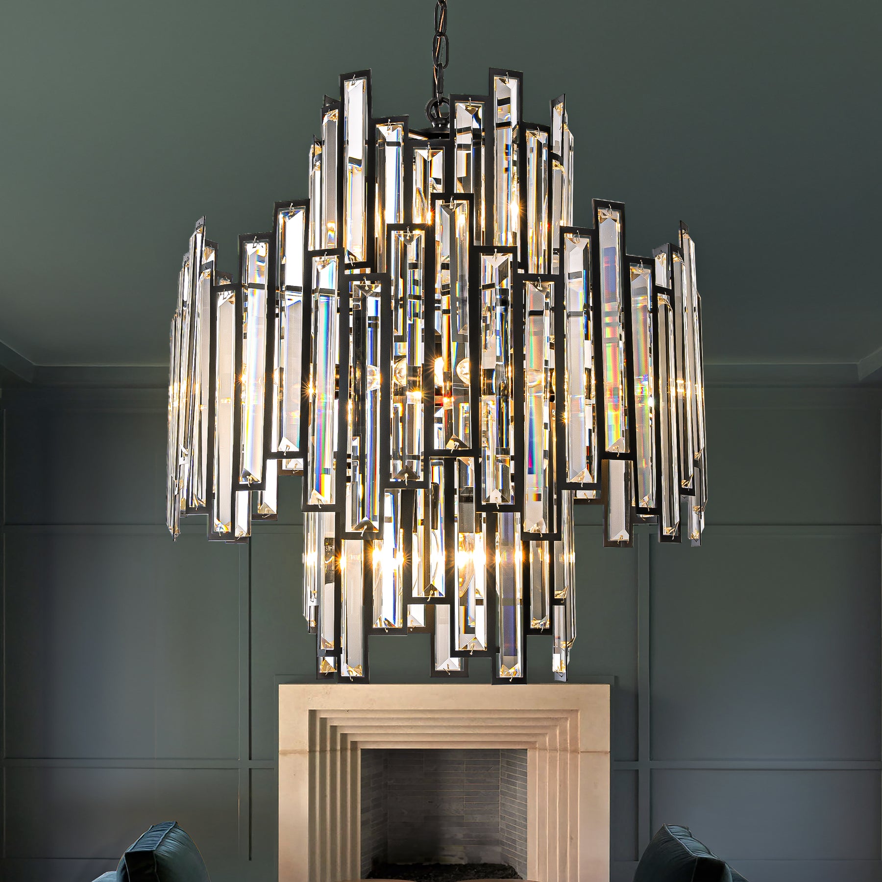 12-Light 23" Wide Modern and Contemporary Luxury Black Metal with Clear Crystal Chandelier for Dining Room, Living Room, Foyer, Entryway