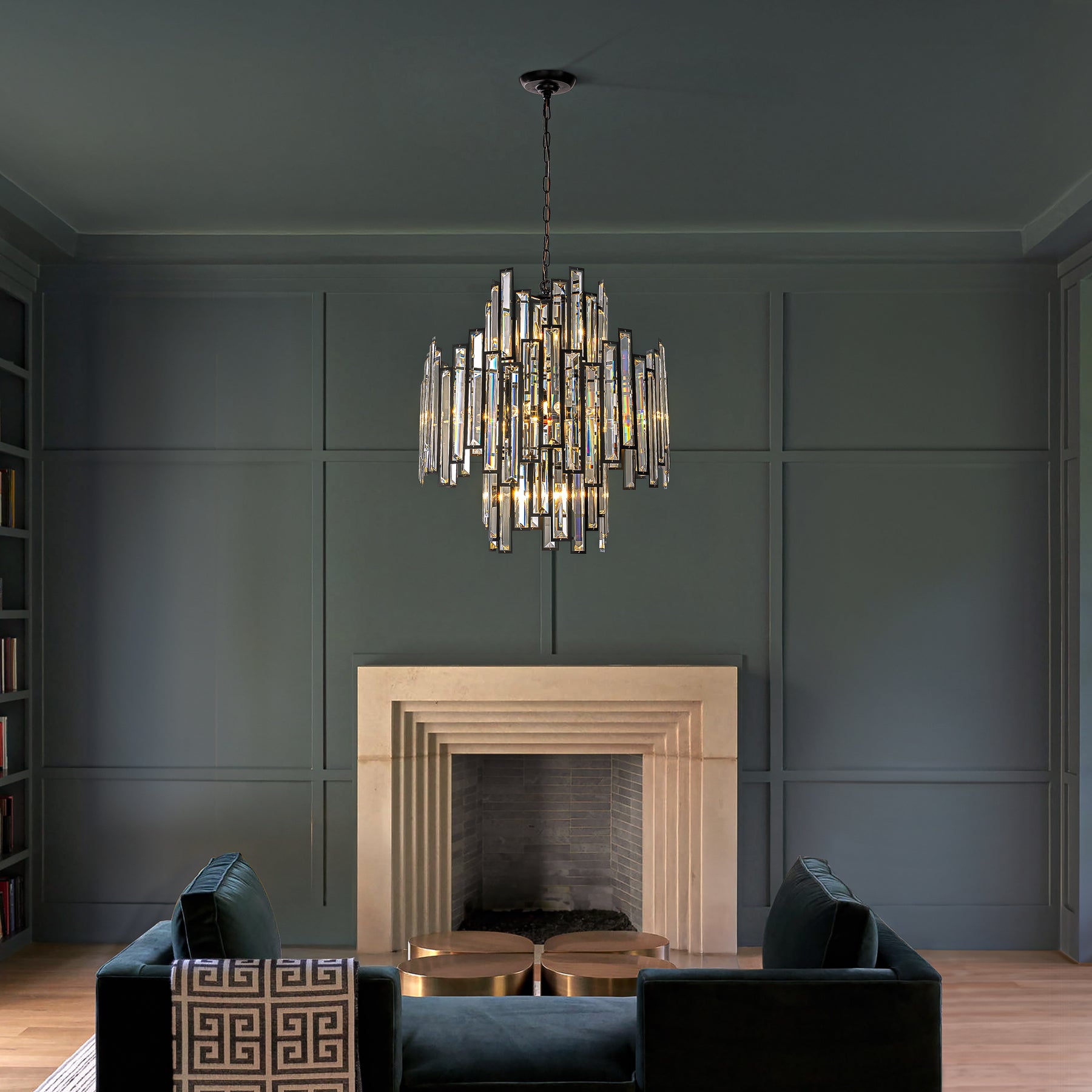 12-Light 23" Wide Modern and Contemporary Luxury Black Metal with Clear Crystal Chandelier for Dining Room, Living Room, Foyer, Entryway