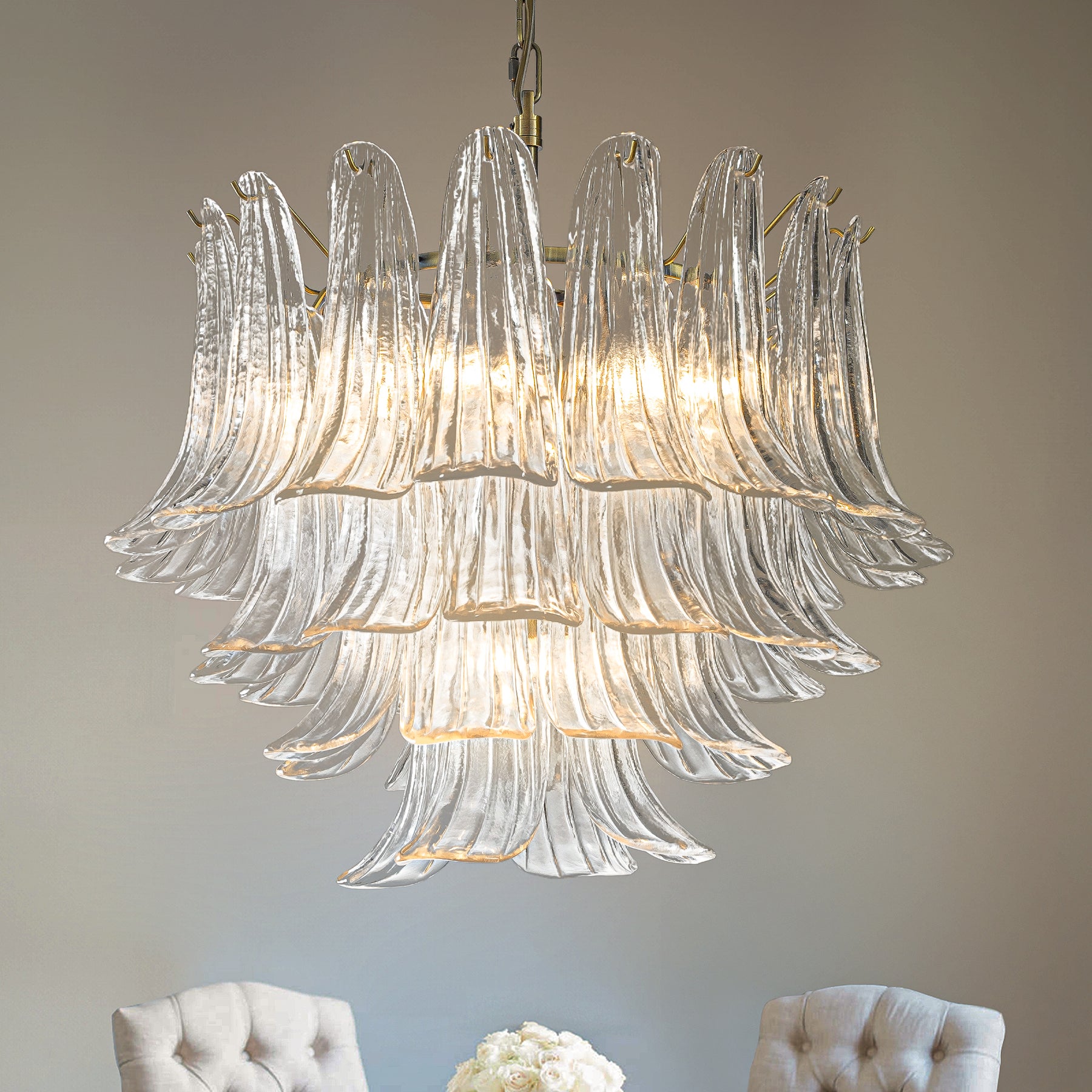 24'' Wide Vintage Mid-Century Modern Chandelier 4-Light 4-Tier Clear Art Glass Pendant With Antique Bronze Finish For Living Room, Dining Room