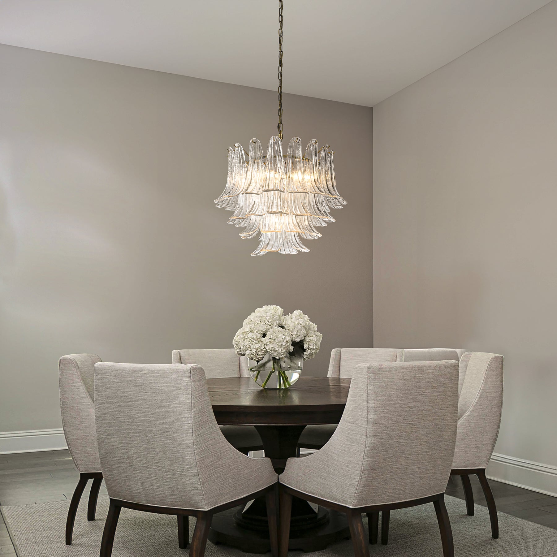 24'' Wide Vintage Mid-Century Modern Chandelier 4-Light 4-Tier Clear Art Glass Pendant With Antique Bronze Finish For Living Room, Dining Room