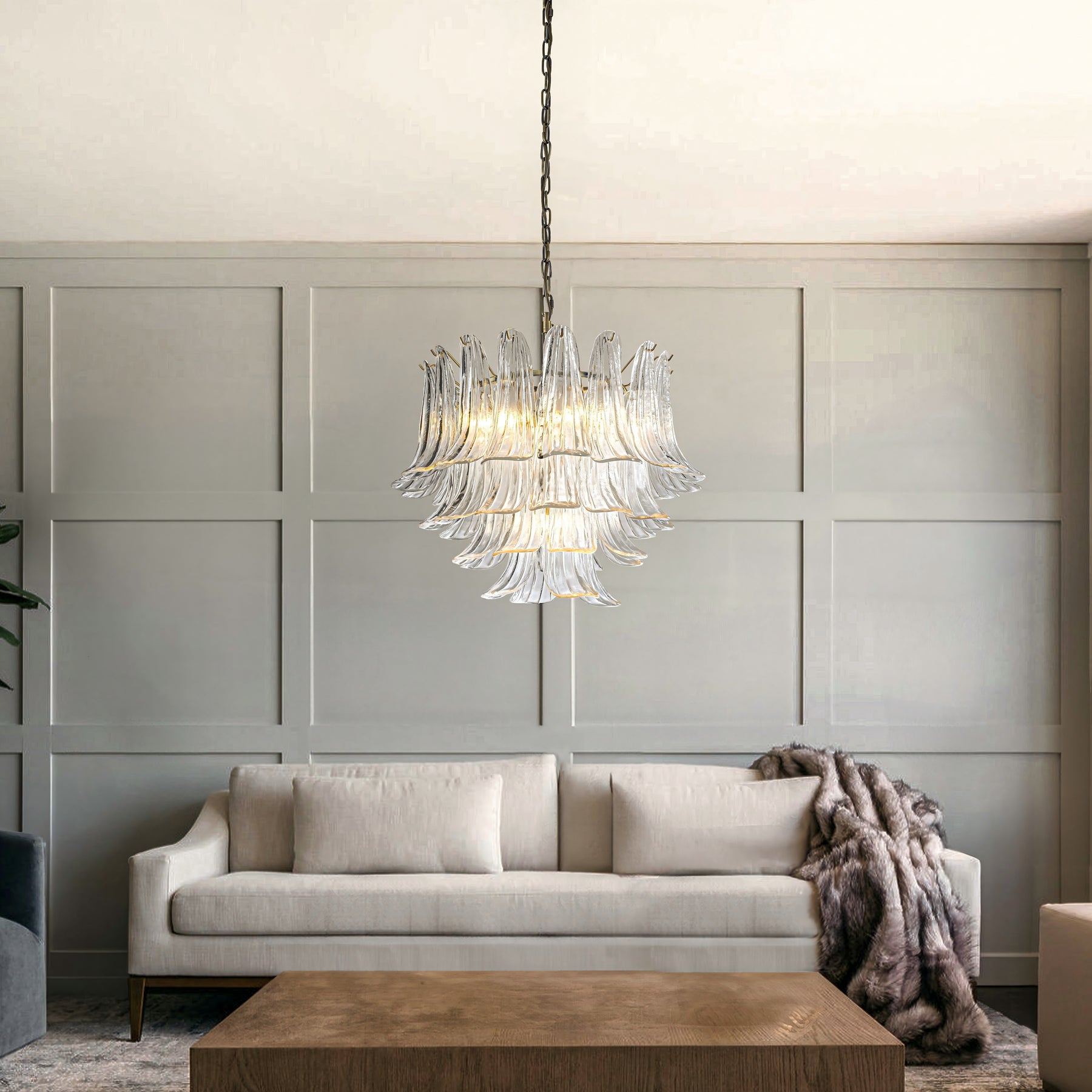 24'' Wide Vintage Mid-Century Modern Chandelier 4-Light 4-Tier Clear Art Glass Pendant With Antique Bronze Finish For Living Room, Dining Room