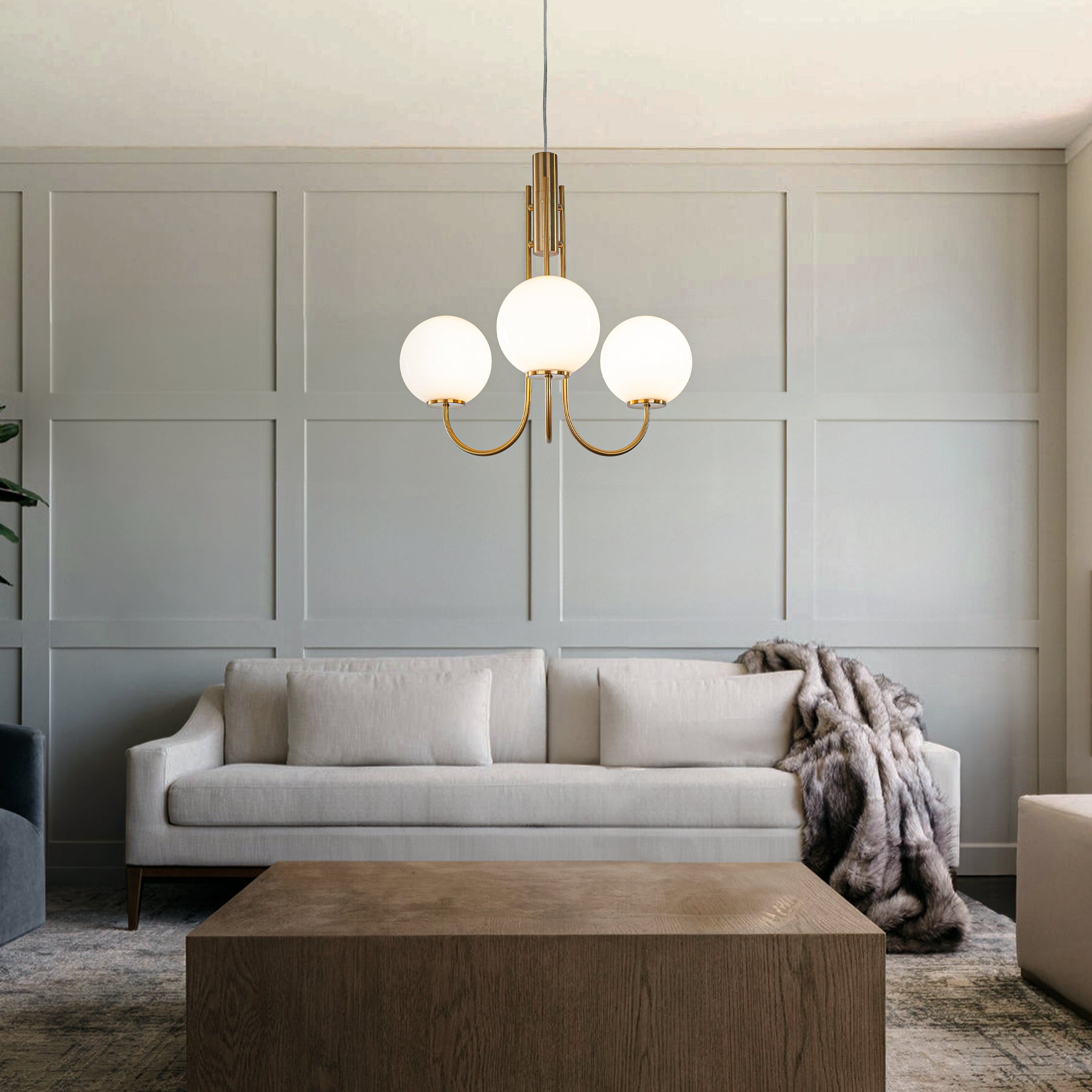 3-Light 25'' Wide Mid-Century Modern Glass Globe Bubble Chandelier Vintage Sputnik Aged Brass Opal Glass Pendant Light For Living Room Dining Room