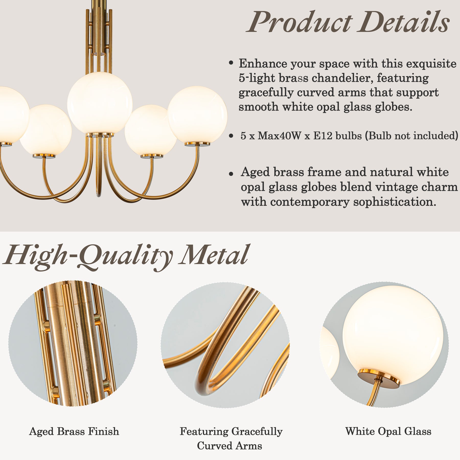 5-Light 32'' Wide Mid-Century Modern Glass Globe Bubble Chandelier Vintage Sputnik Aged Brass Opal Glass Pendant Light For Living Room And Kitchen