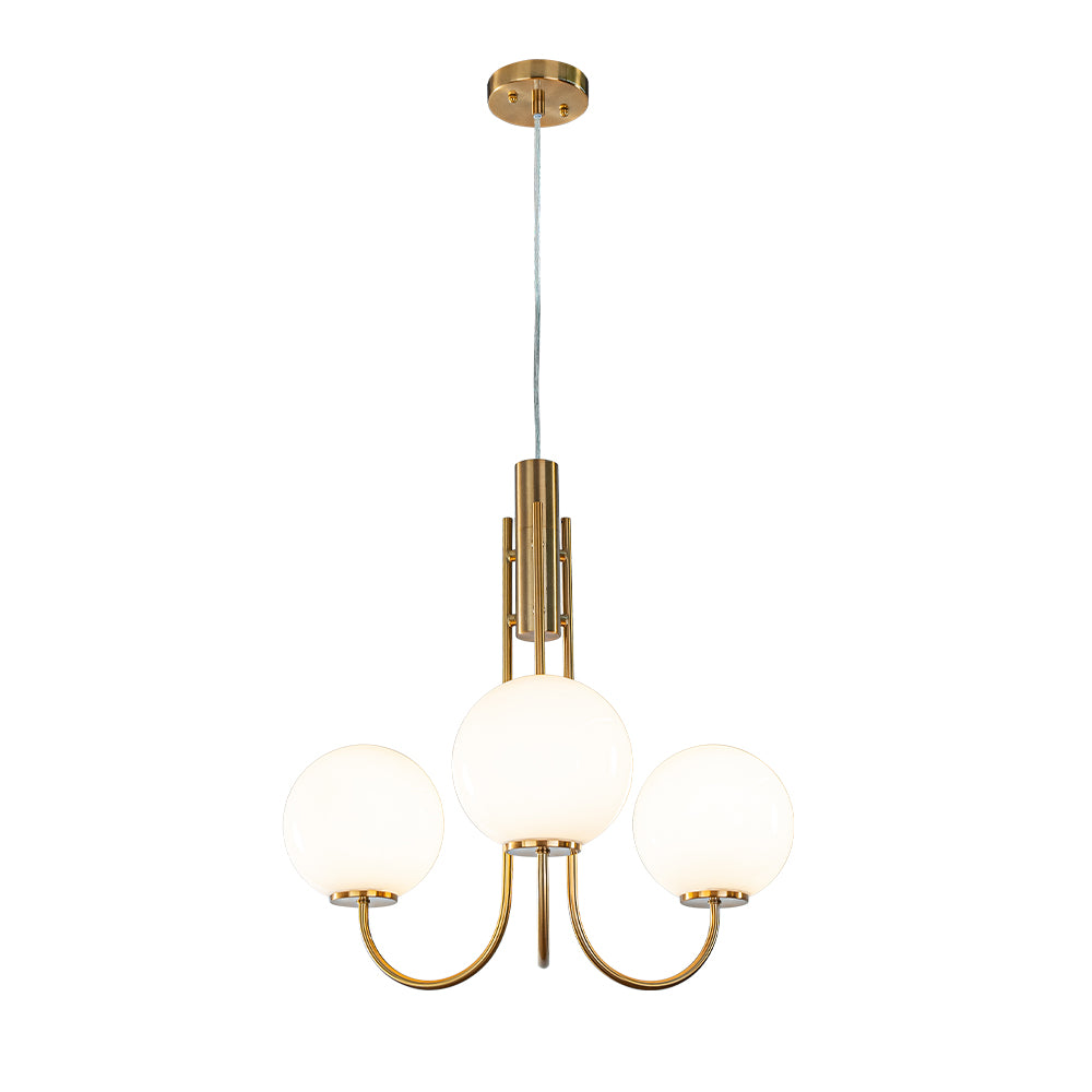 3-Light 25'' Wide Mid-Century Modern Glass Globe Bubble Chandelier Vintage Sputnik Aged Brass Opal Glass Pendant Light For Living Room Dining Room
