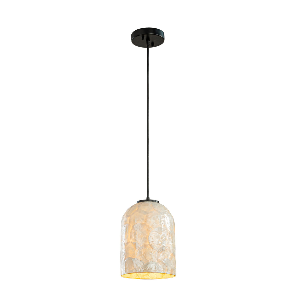 1-Light 7" Modern Farmhouse Natural Capiz Seashell Single Pendant Light Coastal Cylinder Hanging Light For Kitchen and Dining Room