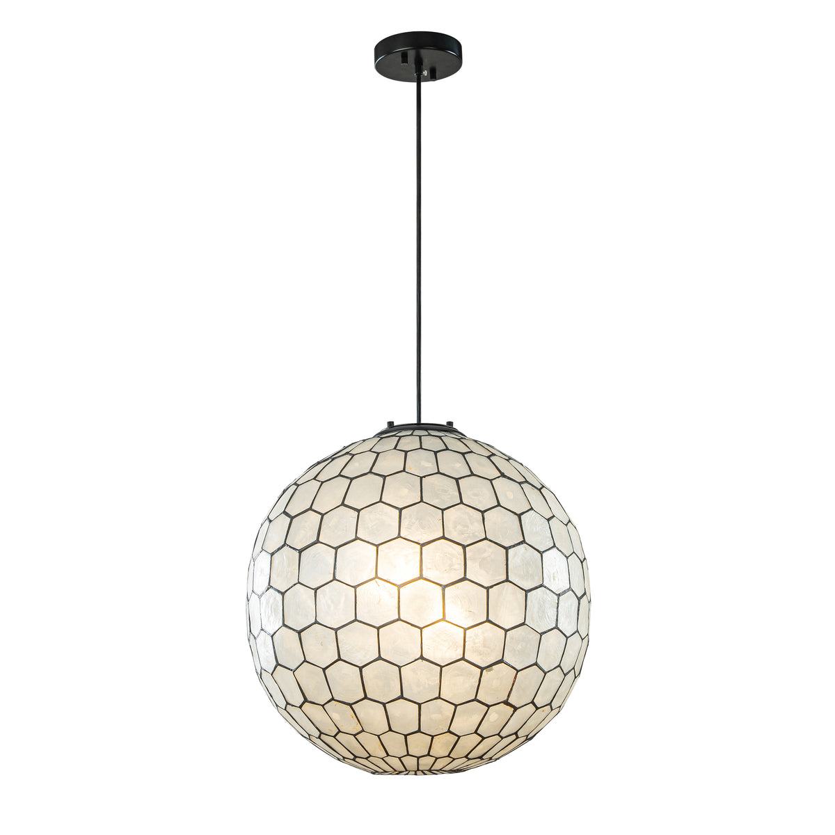 3-Light 18'' Matte Black Cosatal Natural CAPIZ SHELL Globe Lantern Chandelier Glam Hanging Light For Living Room Dining Room
