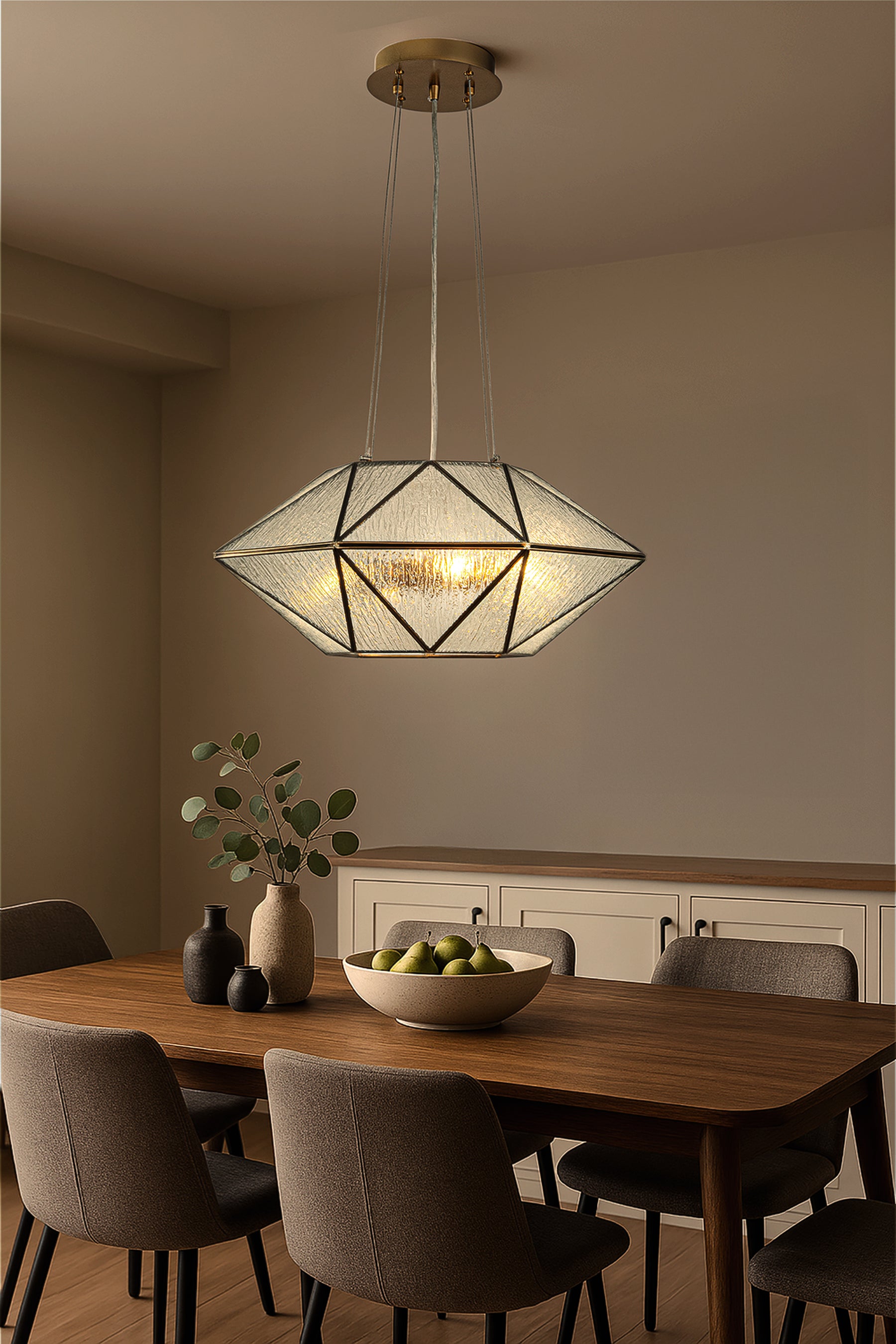 20'' 6-Light Dimmable Modern Geometric Chandelier With Textured Glass Accents Unique Statement Pendant Light For Dining Room Living Room