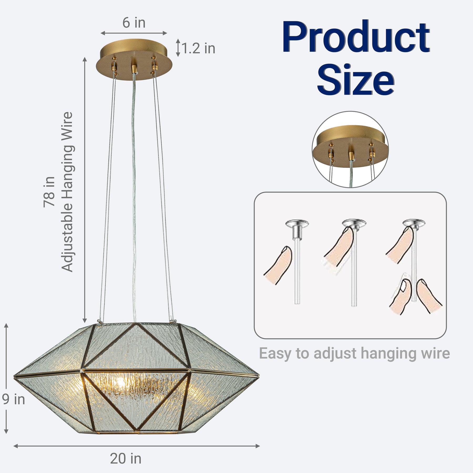 20'' 6-Light Dimmable Modern Geometric Chandelier With Textured Glass Accents Unique Statement Pendant Light For Dining Room Living Room