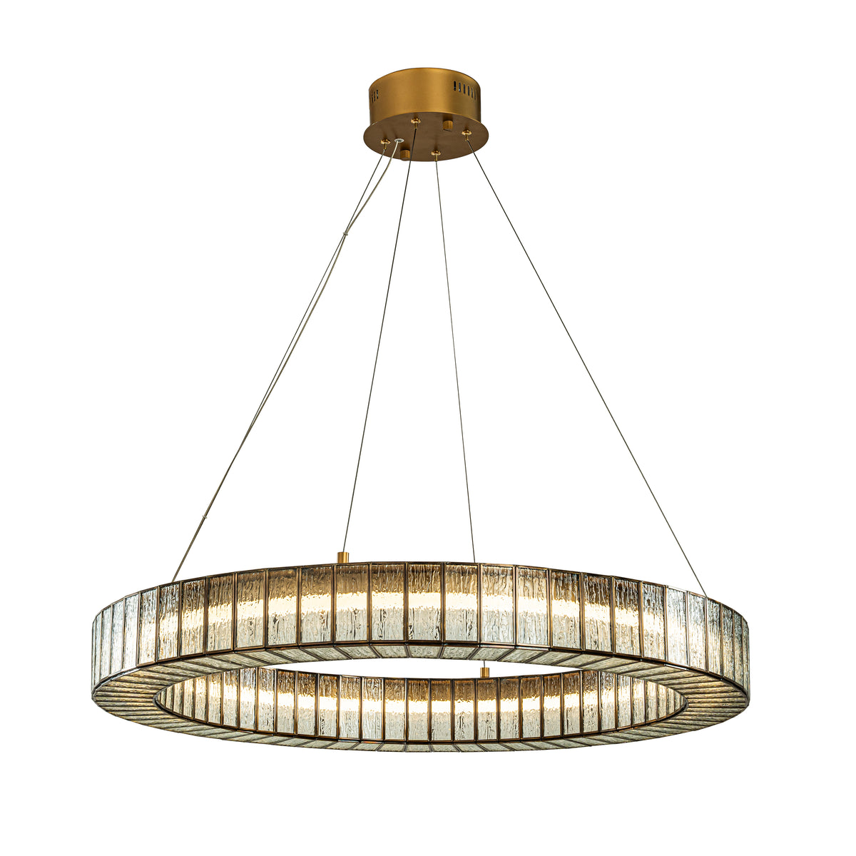 34'' Modern Halo Round Textured Glass Integrated Led Chandelier Brass Empire Led Ceiling Light For Dining Room Living Room