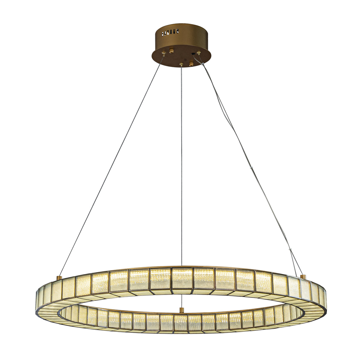 32'' Modern Halo Round Art Glass Integrated Led Chandelier Brass Art Deco Led Ceiling Light For Dining Room Living Room