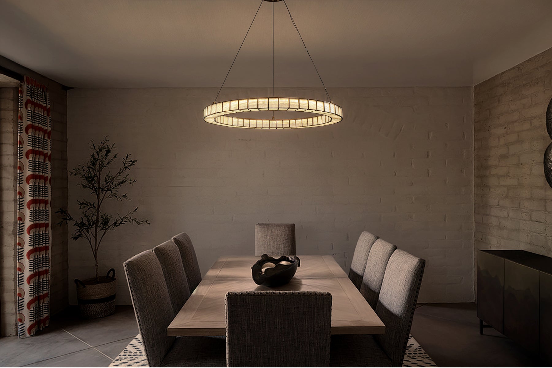 32'' Modern Halo Round Art Glass Integrated Led Chandelier Brass Art Deco Led Ceiling Light For Dining Room Living Room