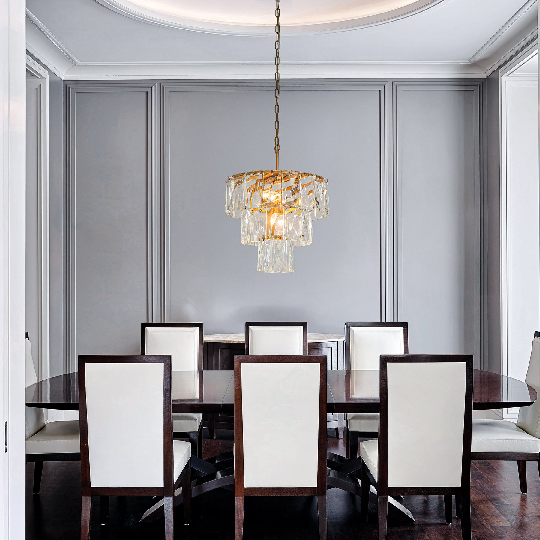 18'' 4-Light Mid-Century Modern Glam Antique Gold Crystal Tiered Chandelier Luxury Ceiling Hanging light For Dining Room Living Room