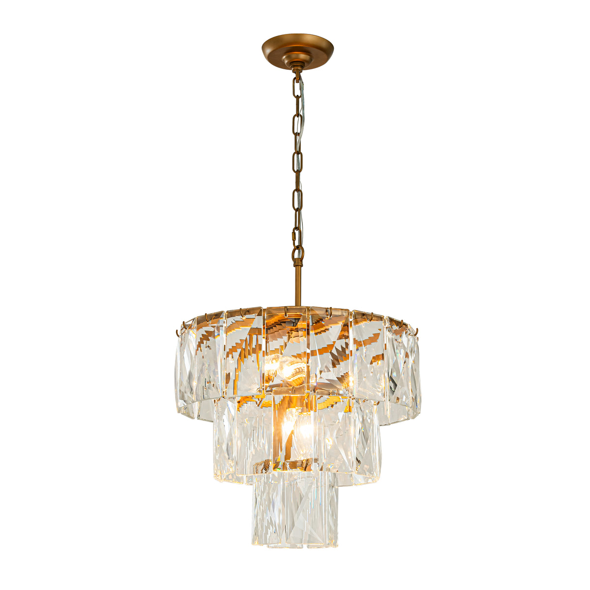 18'' 4-Light Mid-Century Modern Glam Antique Gold Crystal Tiered Chandelier Luxury Ceiling Hanging light For Dining Room Living Room