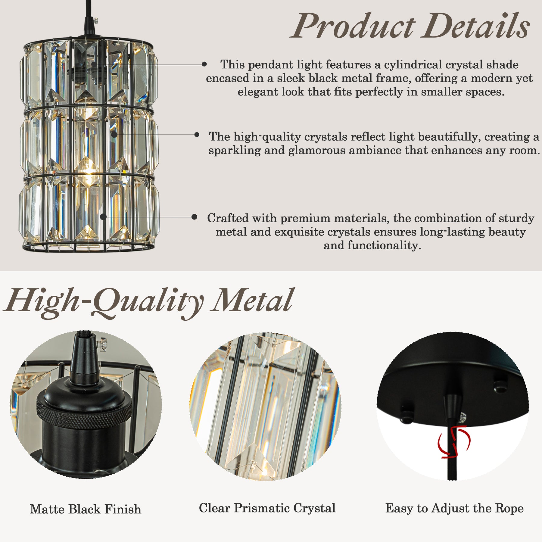 1-Light 7'' Modern Glam Matte Black Single Crystal Pendant Light Mini Elegant Crystal Durm Chandelier for Bedroom Kitchen Island