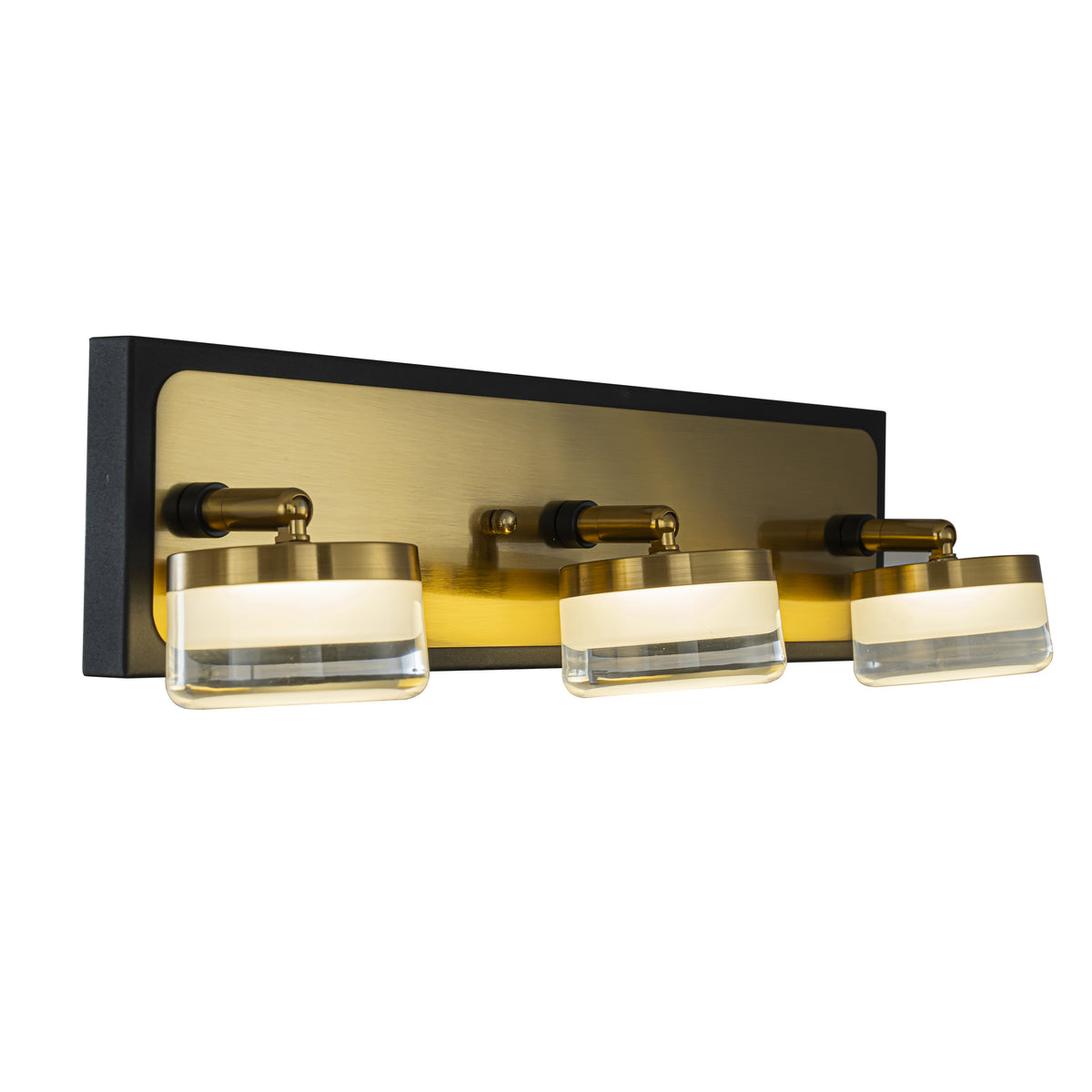W19" 3-Light Modern Integrated LED Bathroom Vanity Light in Black and Brass Finish with White Acrylic Shade Contemporary Adjustable Head Wall Sconce