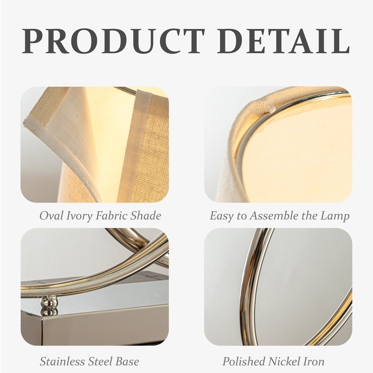 2-Light 24'' Modern Elegant Polished Nickel Minimalist Stainless Steel Table Lamp With Ivory Fabric Shade For Entryway Living Room Bedside