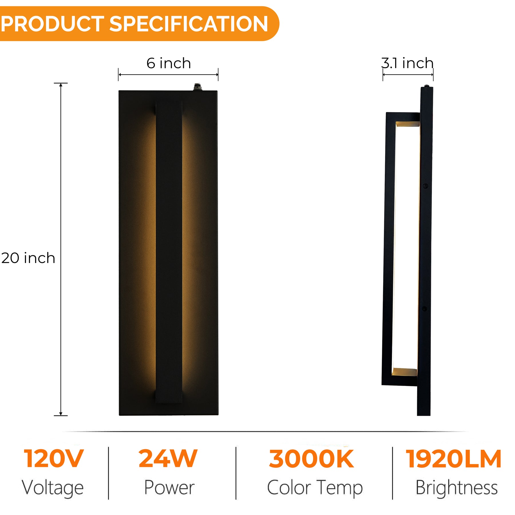 1-Light H20 in Minimalist Modern Linear 23W Integrated LED Outdoor Wall Sconce with Dusk to Dawn Sensor in Matte Black for Porch Patio