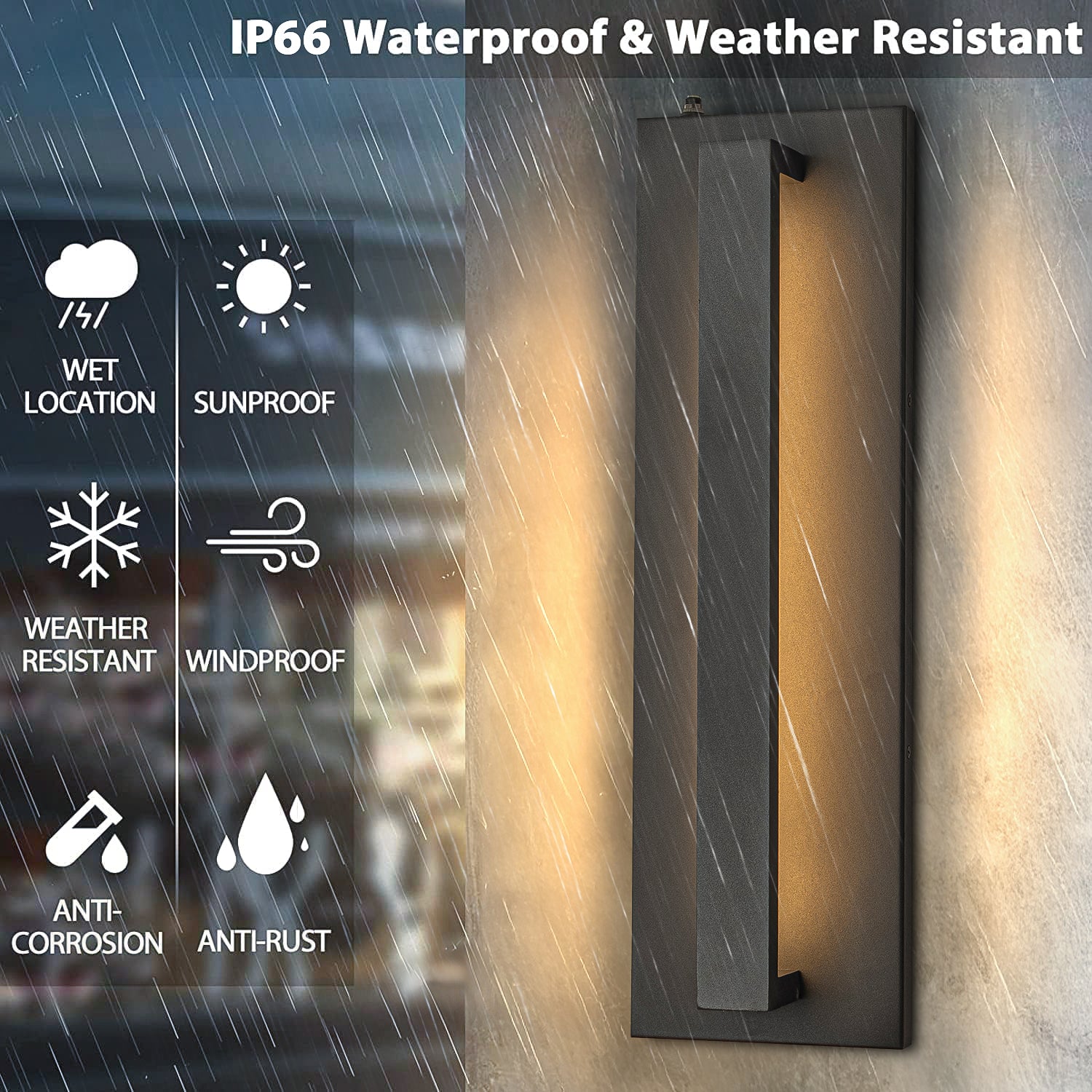 1-Light H20 in Minimalist Modern Linear 23W Integrated LED Outdoor Wall Sconce with Dusk to Dawn Sensor in Matte Black for Porch Patio