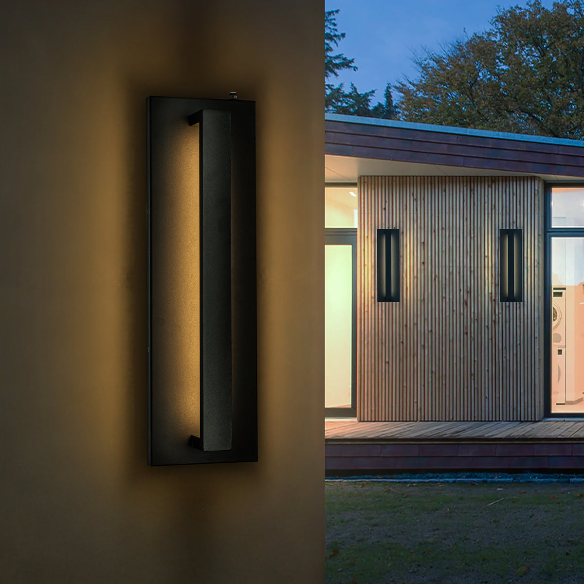 1-Light H20 in Minimalist Modern Linear 23W Integrated LED Outdoor Wall Sconce with Dusk to Dawn Sensor in Matte Black for Porch Patio