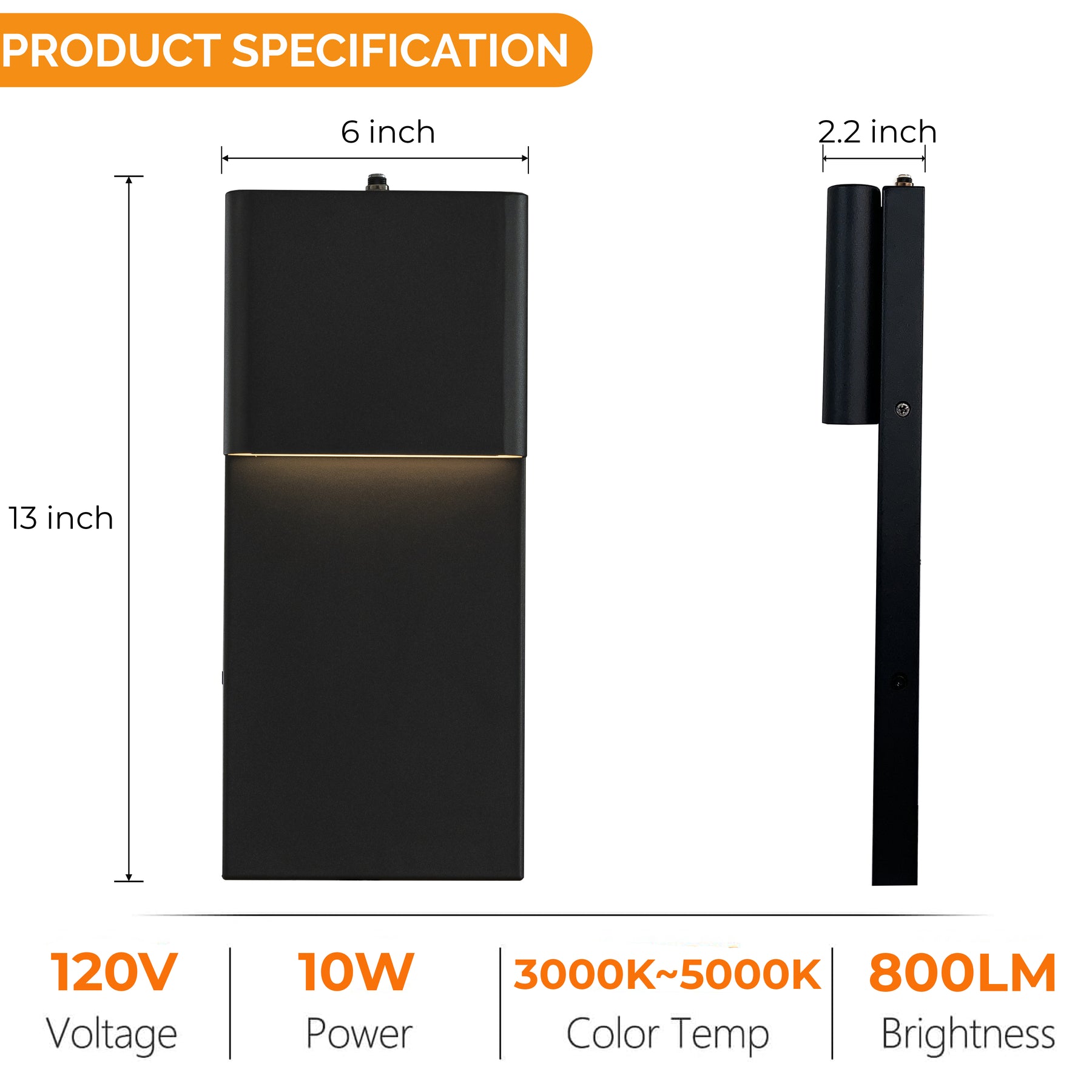 1-Light H13 in Modern Simple Sqaure 10W Integrated LED Outdoor Wall Sconce with Dusk to Dawn Sensor in Matte Black for Porch Patio