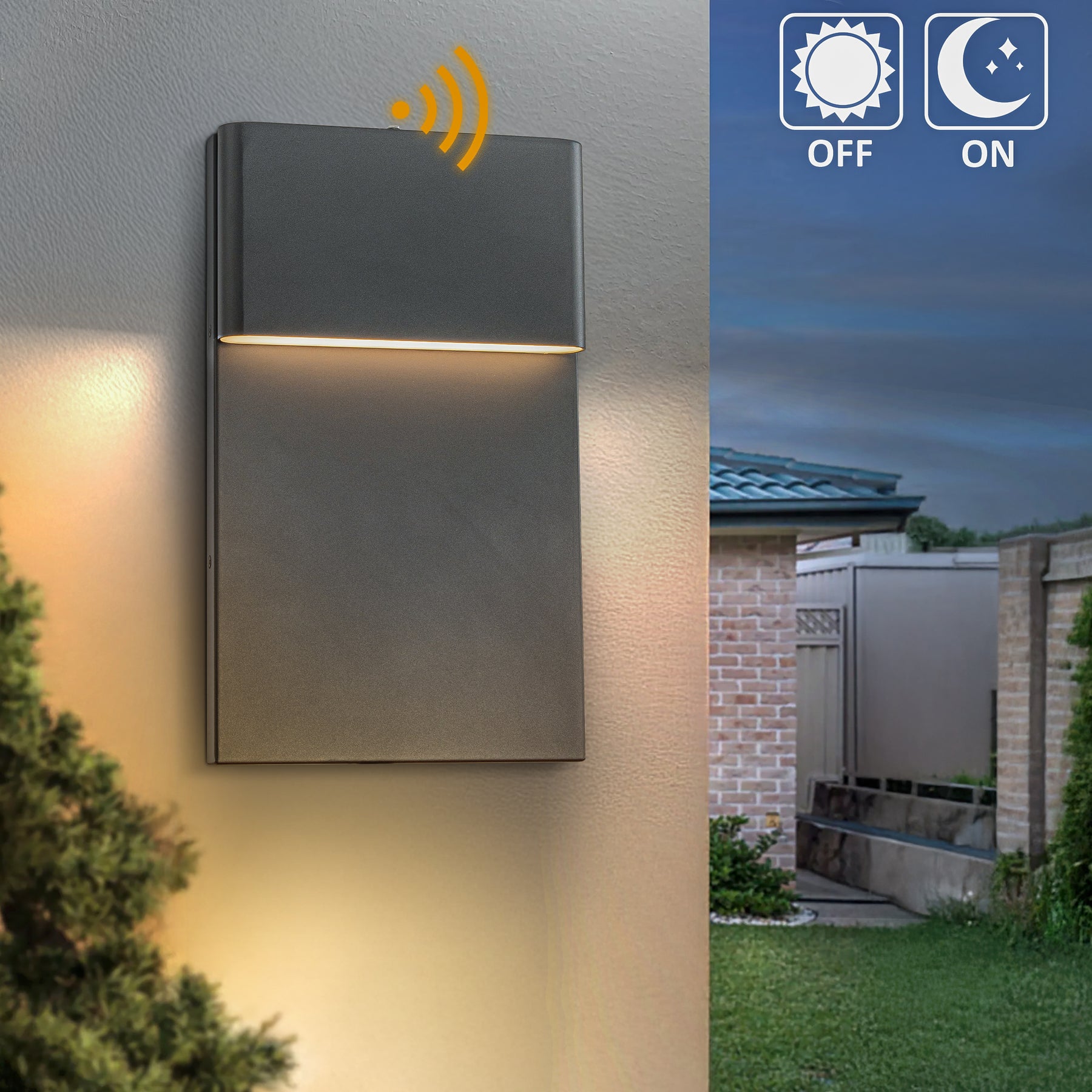 1-Light H15 in Modern Simple Sqaure 13W Integrated LED Outdoor Wall Sconce with Dusk to Dawn Sensor in Matte Black for Porch Patio
