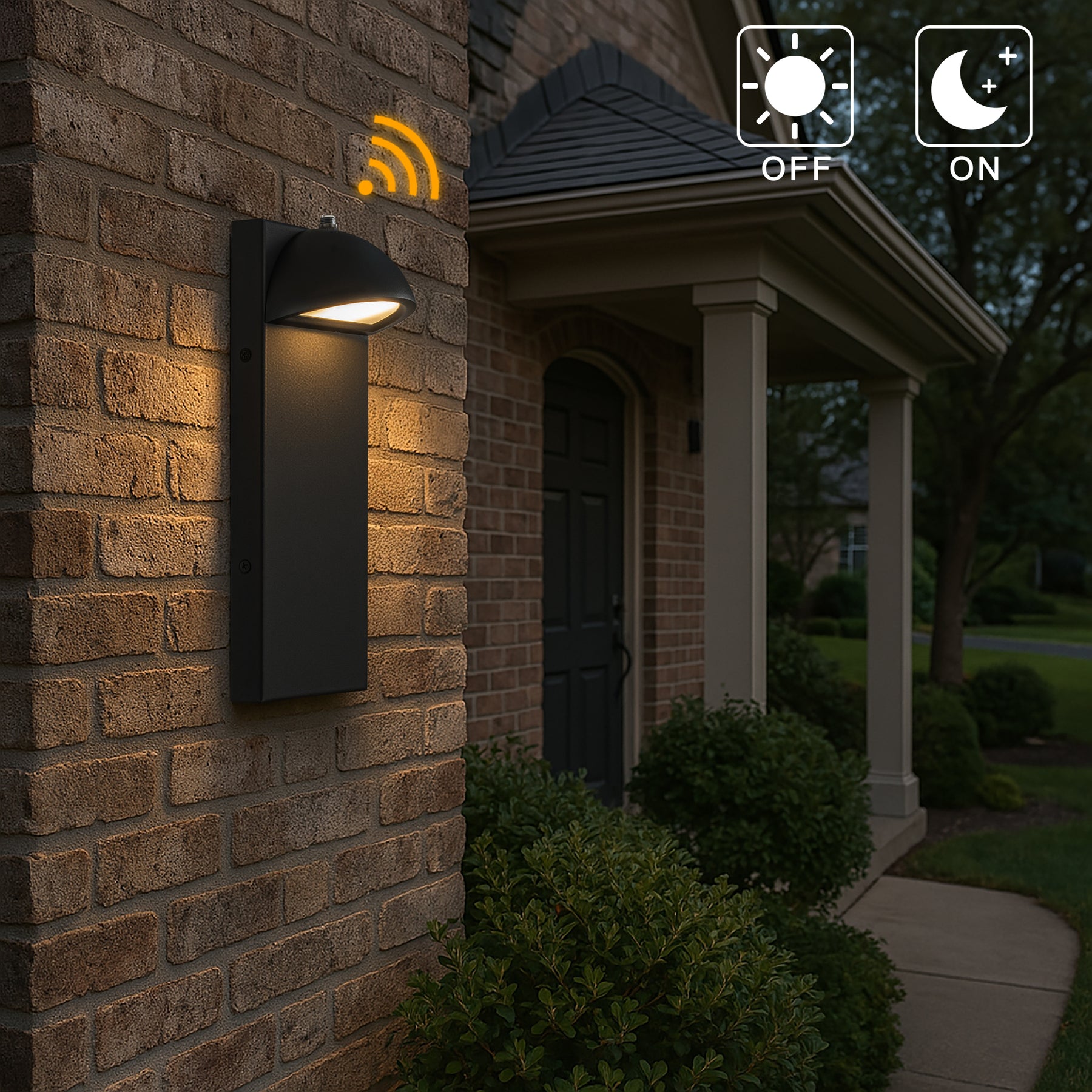 1 Light H11 in. Modern Outdoor Integrated LED Wall Light with Dusk-to-Dawn Sensor Minimalist Lines Black Exterior Sconce with Frosted Glass for Entryway Porch