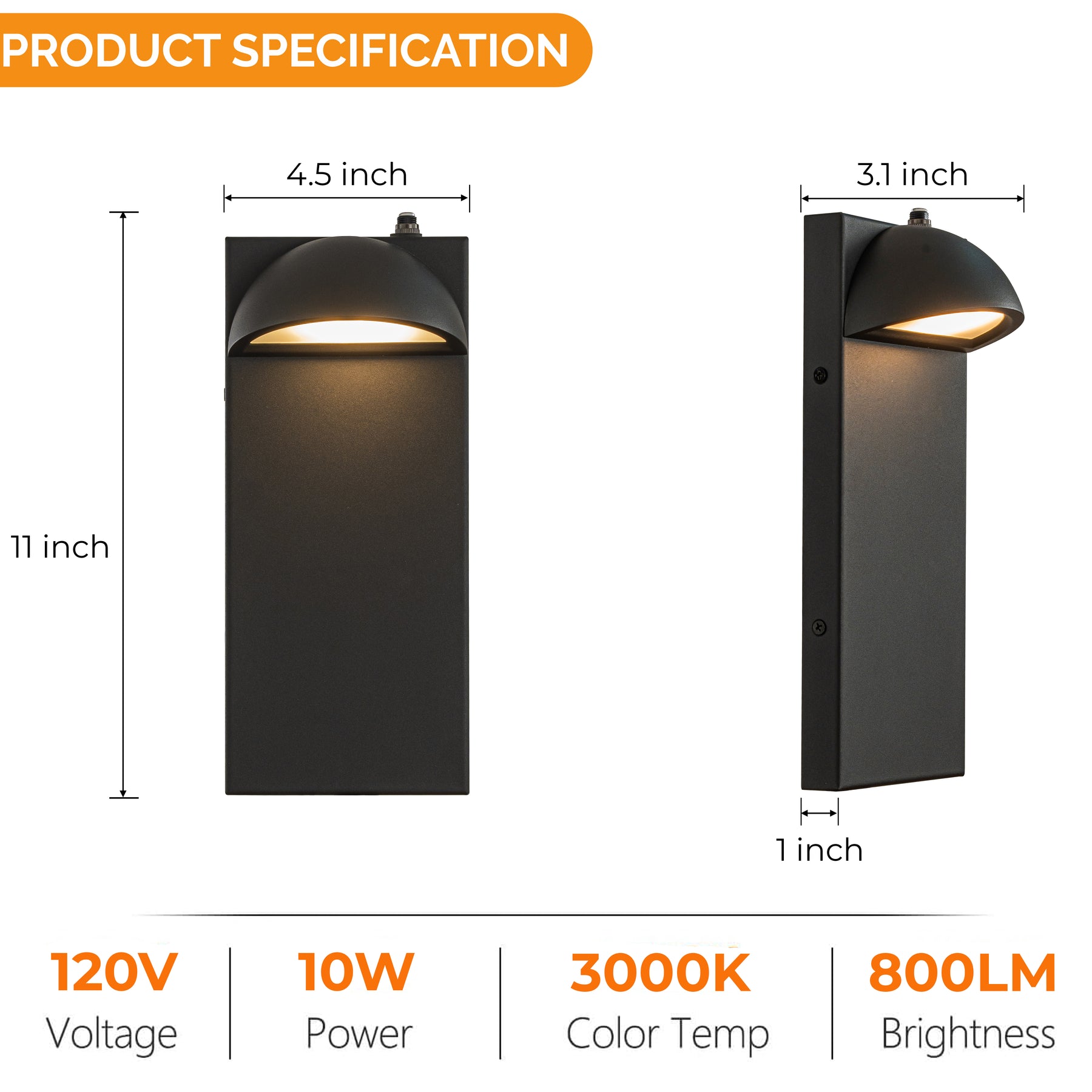 1 Light H11 in. Modern Outdoor Integrated LED Wall Light with Dusk-to-Dawn Sensor Minimalist Lines Black Exterior Sconce with Frosted Glass for Entryway Porch