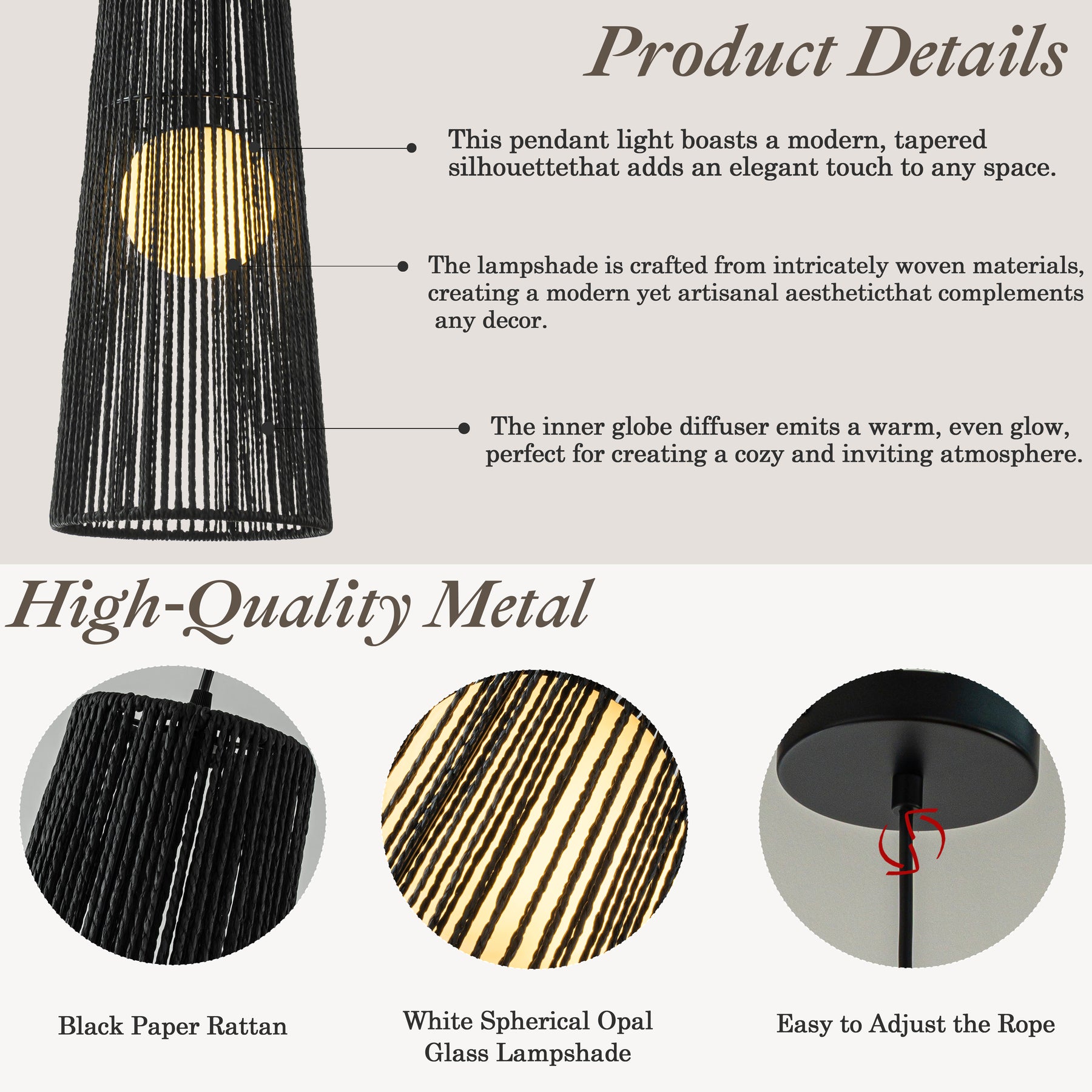 1-Light Modern Black Hand-Woven Rattan Staircase Chandelier Bubble Natural Long Pendant Light High Ceiling Hanging Lamp For Foyer Bedroom