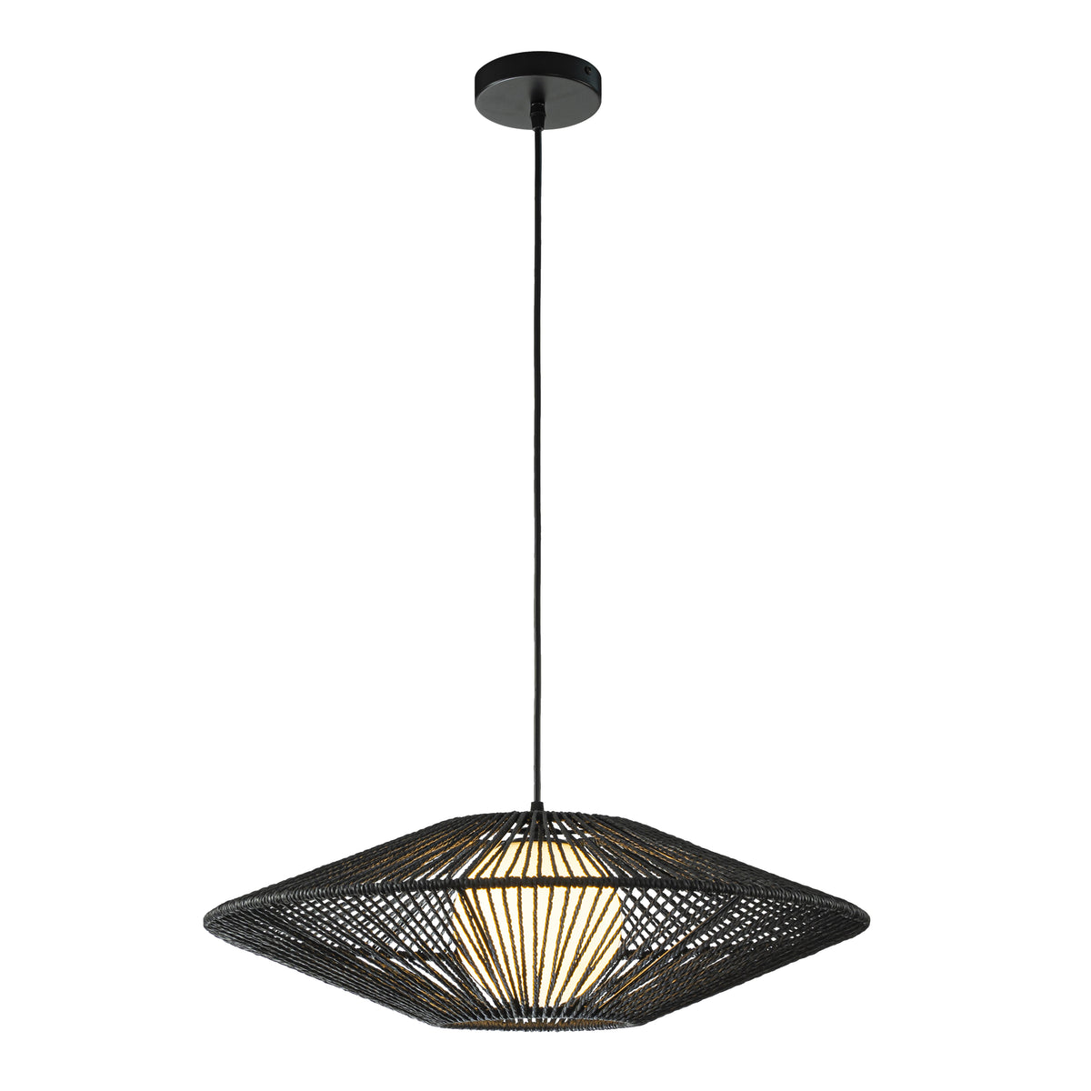 1-Light 23'' Modern Black Hand-Woven Rattan Chandelier Bubble Trasitional Natura Pendant Light For Dining Room Kitchen Island