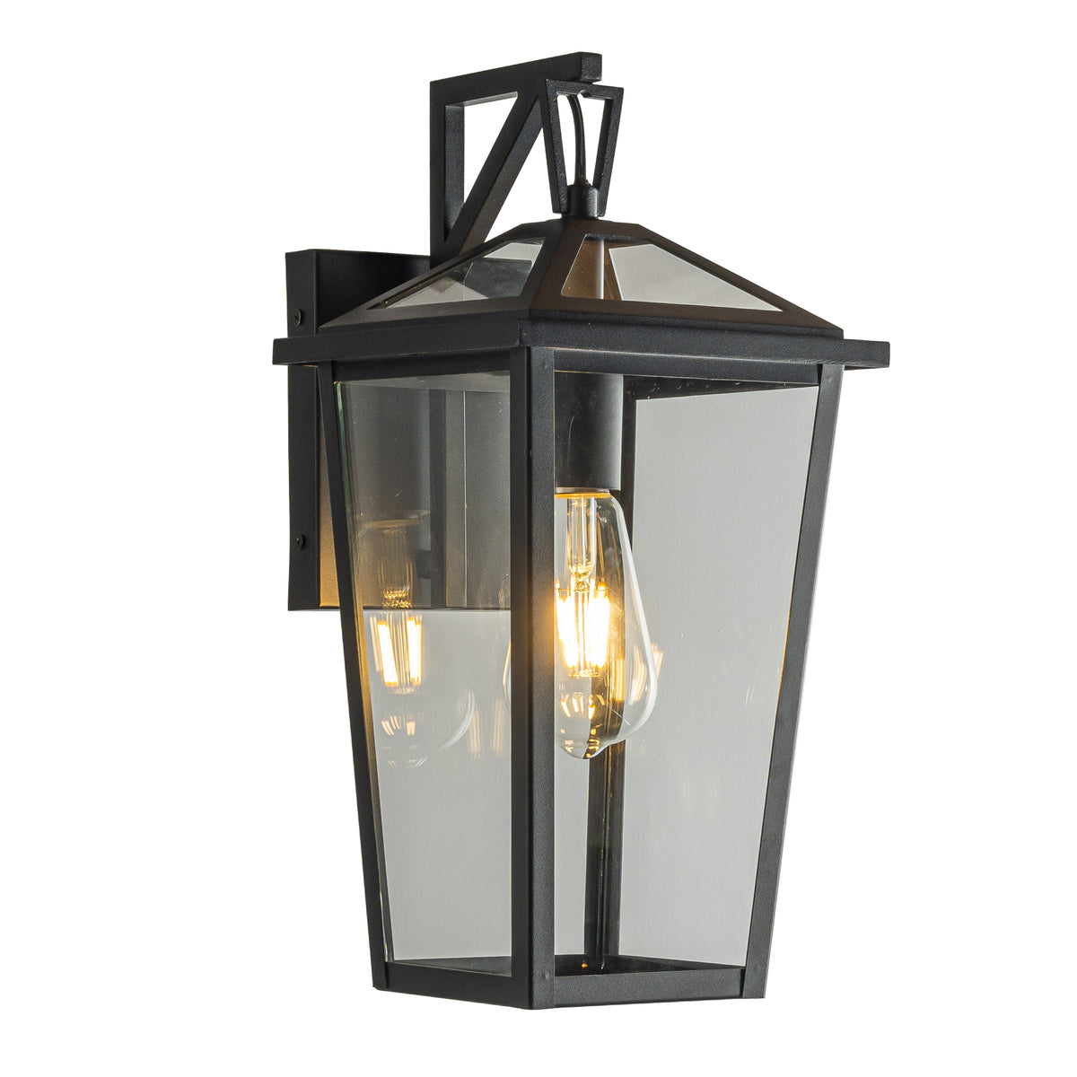 H15" 1 Light Modern Matte Black Outdoor Wall Lantern with Clear Tempered Glass Open Bottom Design Exterior Light Fixture(Bulb Not Included)