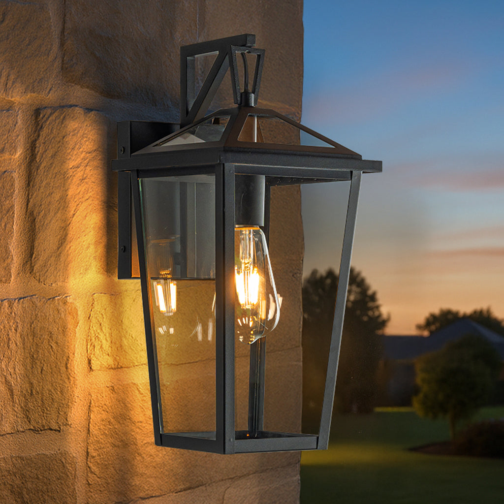 H15" 1 Light Modern Matte Black Outdoor Wall Lantern with Clear Tempered Glass Open Bottom Design Exterior Light Fixture(Bulb Not Included)