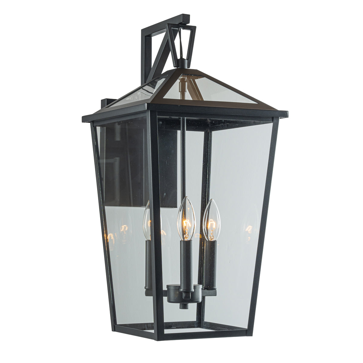 H22" 3-Light Classic Large Outdoor Wall Lantern Matte Black Exterior Wall Sconce with Clear Tempered Glass Open Bottom Wall Mount Light Fixture for Porch Garage Entryway