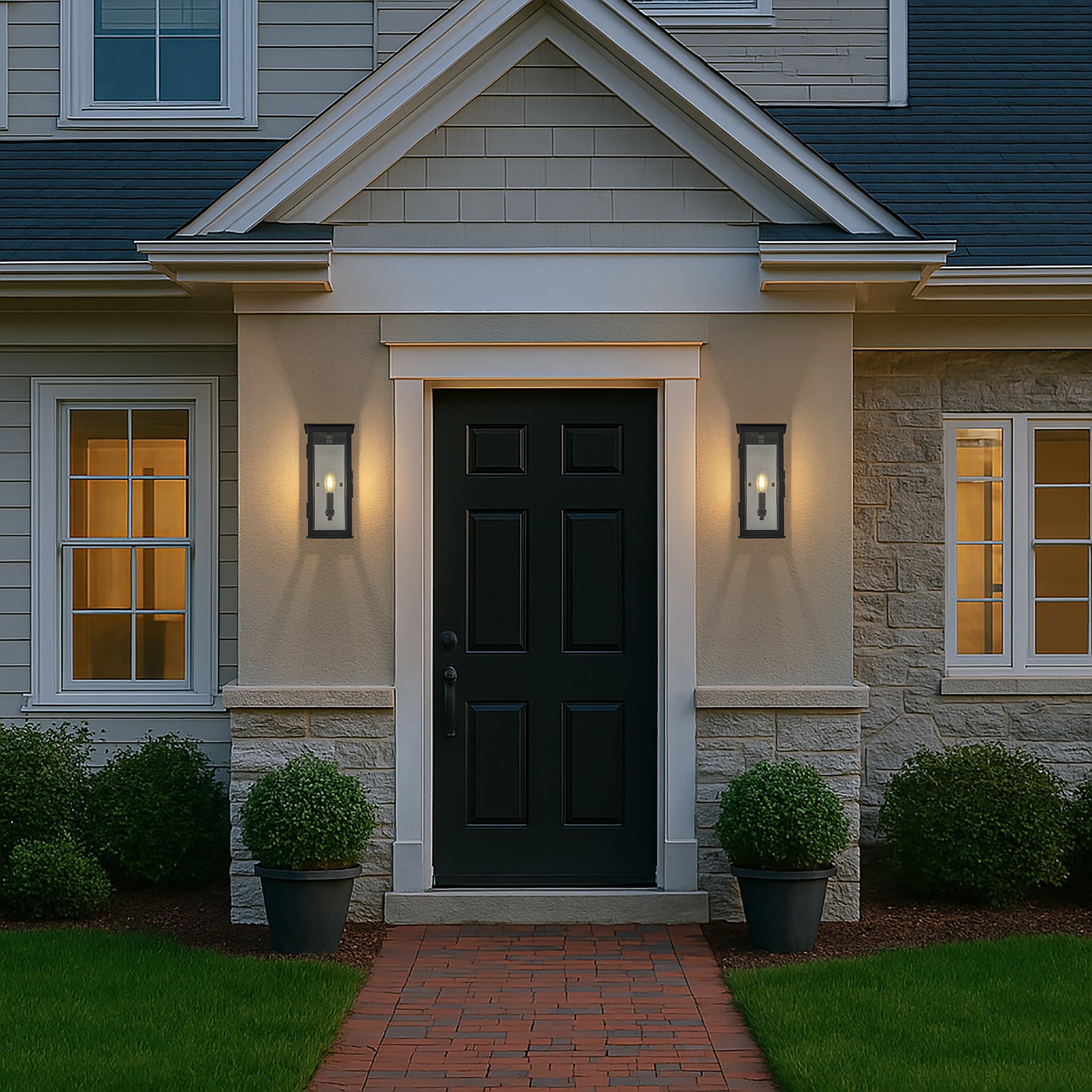 1 Light H12 in. Modern Matte Black Outdoor Wall Light with Dusk-to-Dawn Sensor Simplicity Exterior Wall Sconce with Clear Glass Shade for Porch Garden