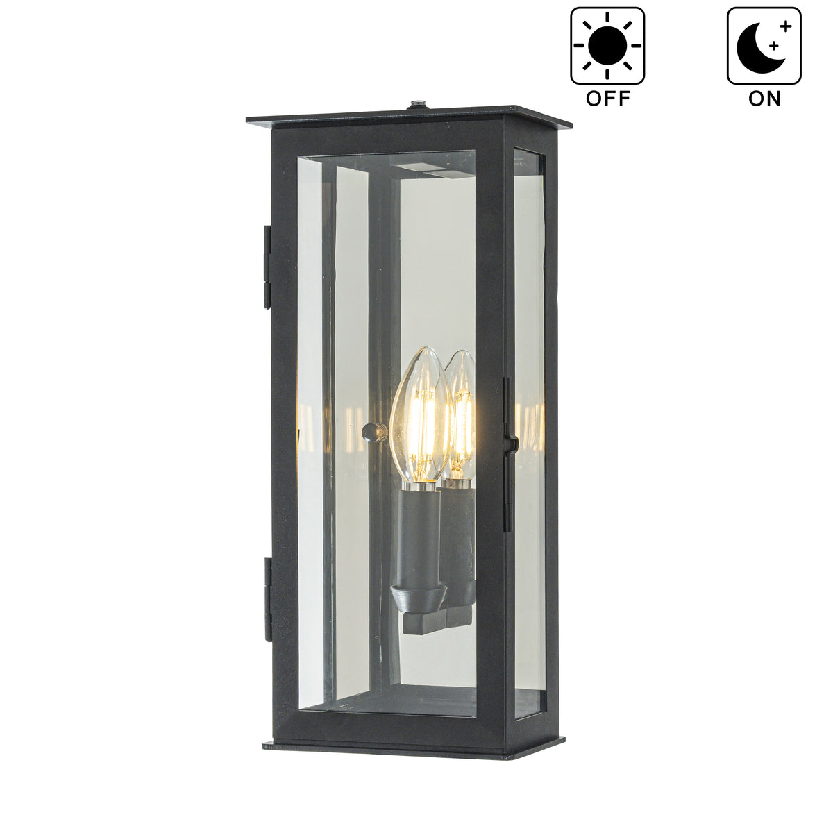 1 Light H12 in. Modern Matte Black Outdoor Wall Light with Dusk-to-Dawn Sensor Simplicity Exterior Wall Sconce with Clear Glass Shade for Porch Garden