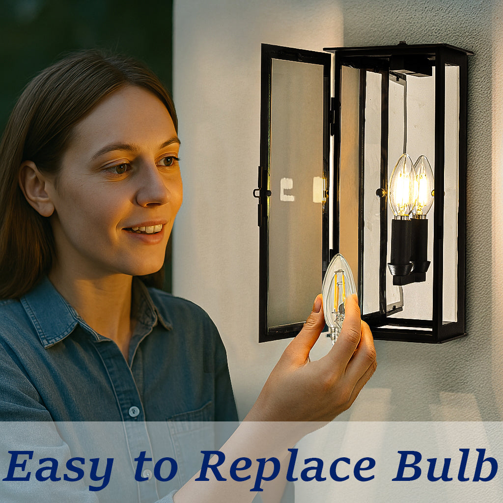 1 Light H12 in. Modern Matte Black Outdoor Wall Light with Dusk-to-Dawn Sensor Simplicity Exterior Wall Sconce with Clear Glass Shade for Porch Garden