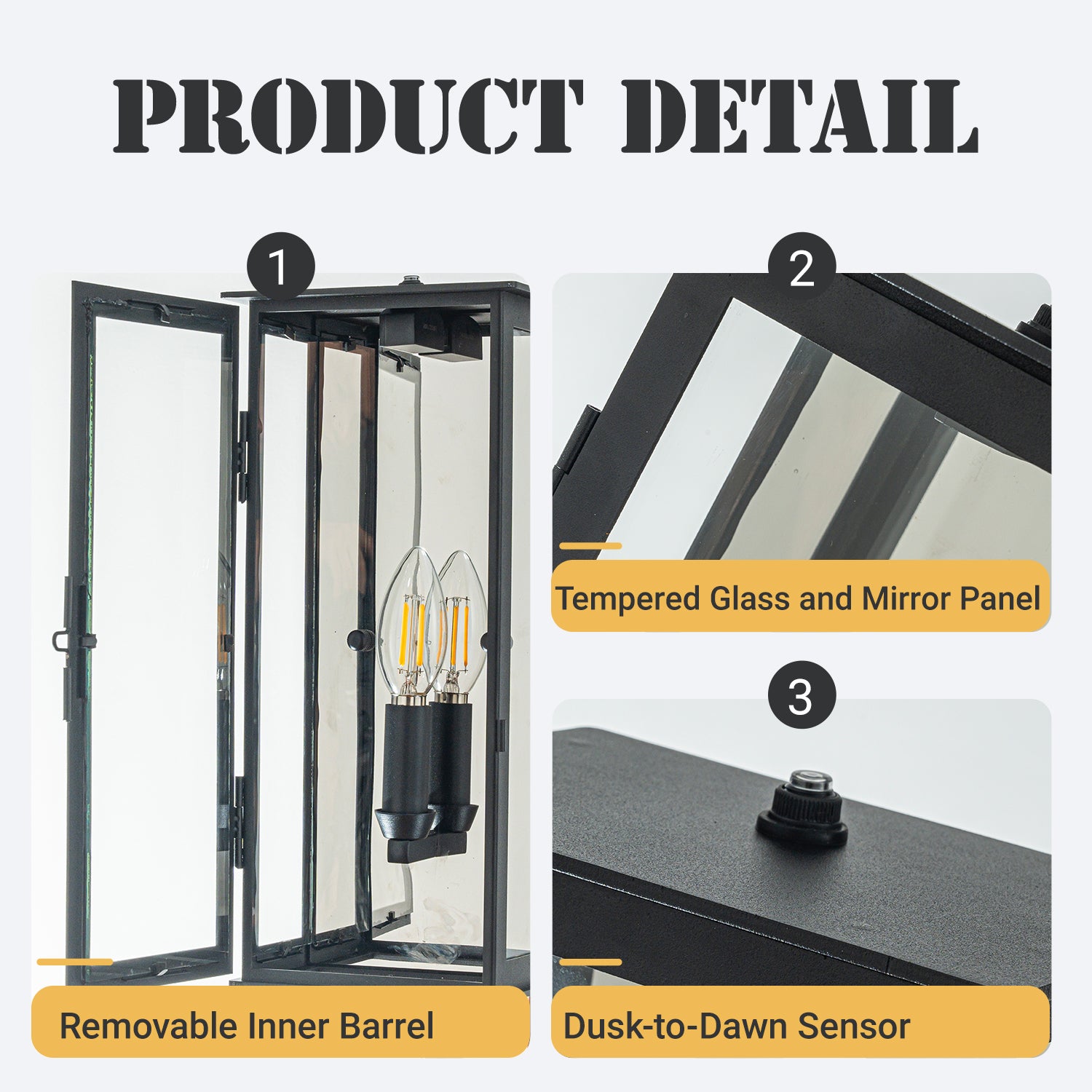 1 Light H12 in. Modern Matte Black Outdoor Wall Light with Dusk-to-Dawn Sensor Simplicity Exterior Wall Sconce with Clear Glass Shade for Porch Garden
