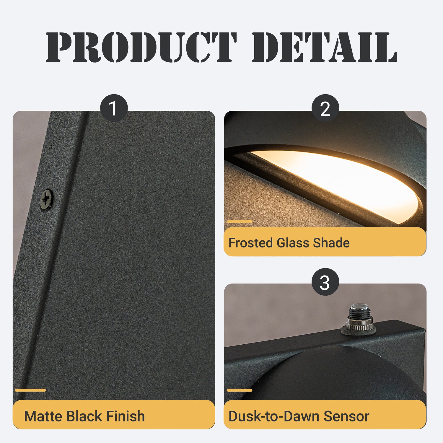 1 Light H11 in. Modern Outdoor Integrated LED Wall Light with Dusk-to-Dawn Sensor Minimalist Lines Black Exterior Sconce with Frosted Glass for Entryway Porch
