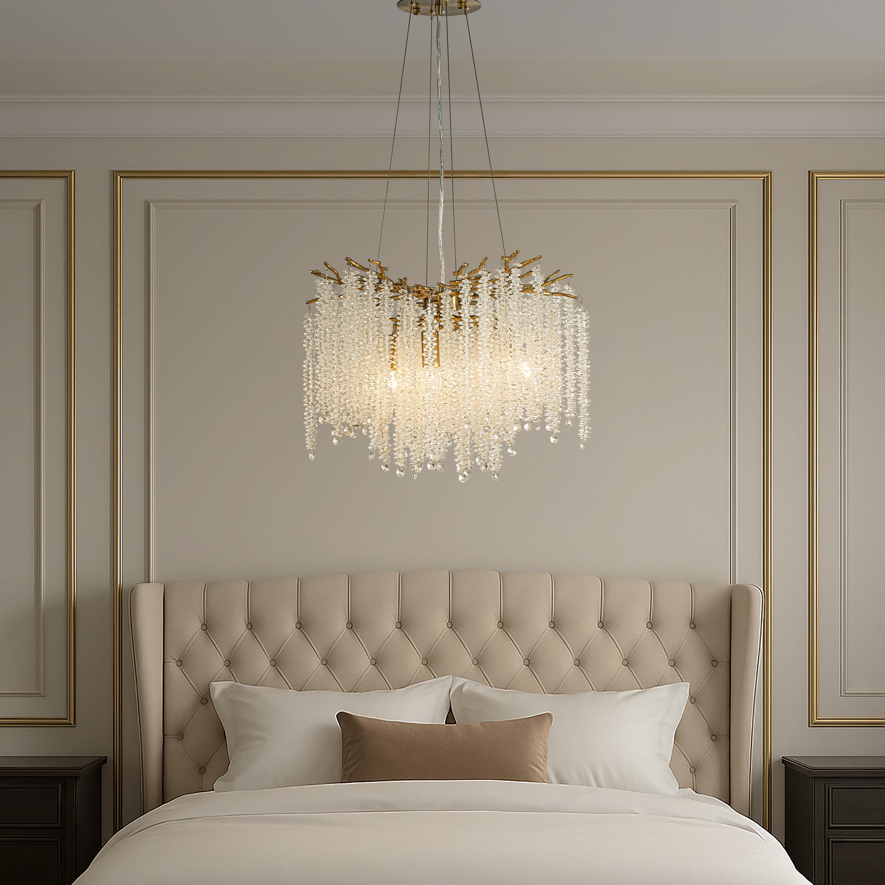 20'' Modern Glam Crystal Chandelier Antique Brass Branch Style 4-Light Pendant Ceiling Light for Dining Room Bedroom Living Room Entryway