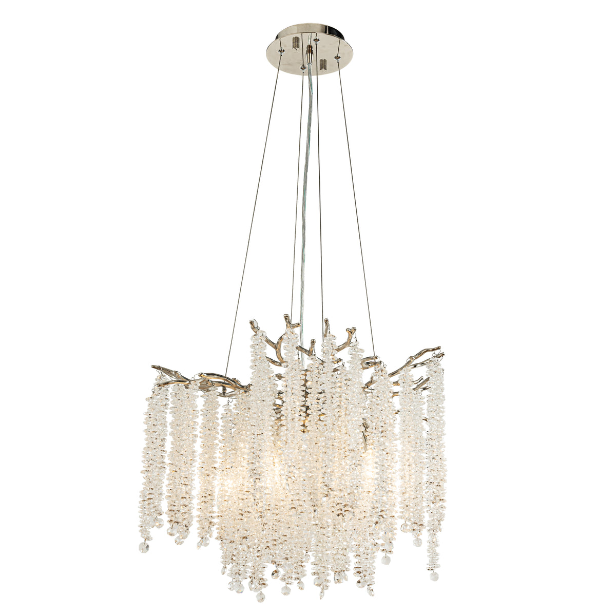 20'' Modern Glam Crystal Chandelier Polished Nickel Branch Style 4-Light Pendant Ceiling Light for Dining Room Bedroom Living Room Entryway