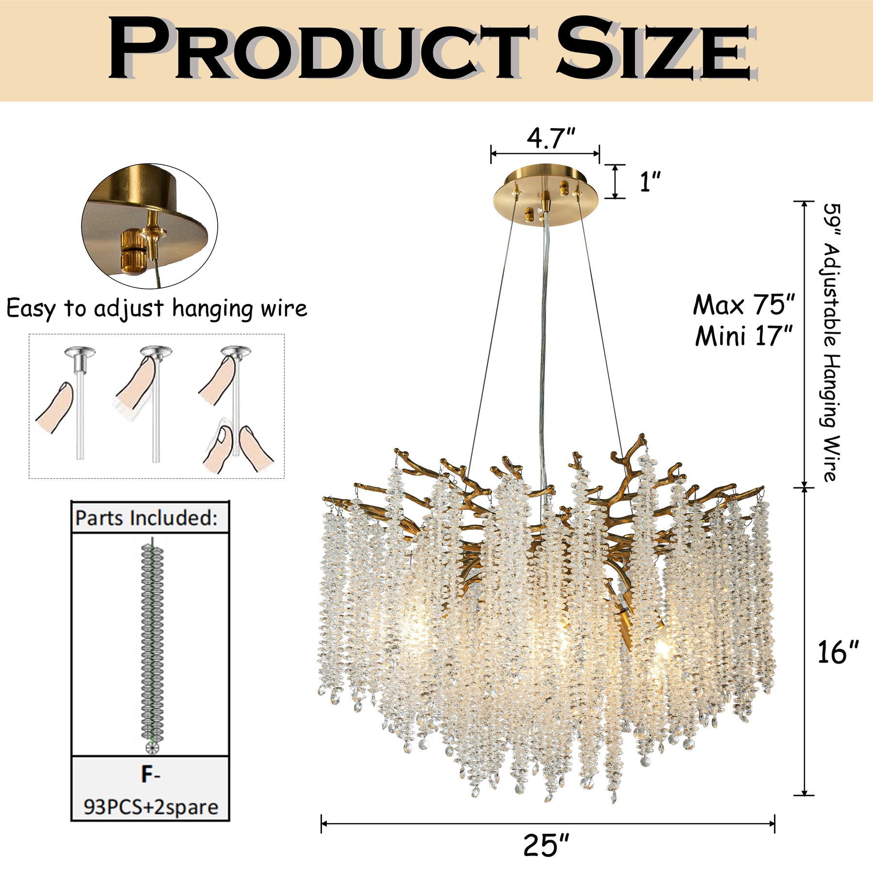 25'' Modern Glam Crystal Chandelier Antique Brass Branch Style 6-Light Pendant Ceiling Light for Dining Room Bedroom Living Room Entryway