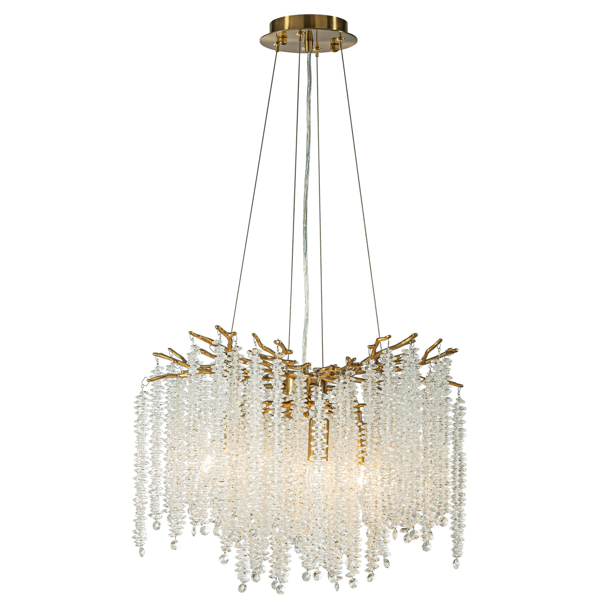 20'' Modern Glam Crystal Chandelier Antique Brass Branch Style 4-Light Pendant Ceiling Light for Dining Room Bedroom Living Room Entryway