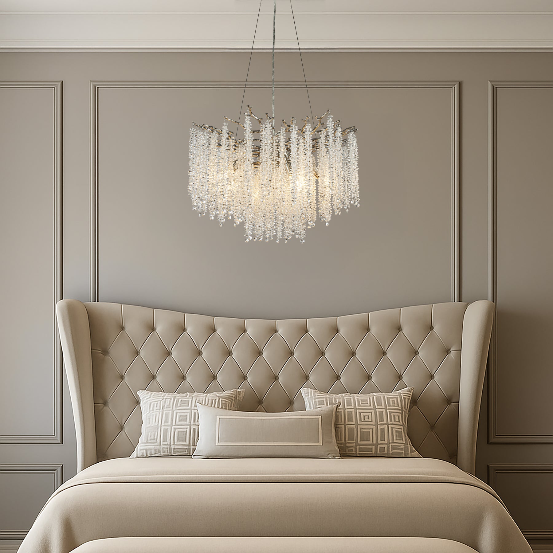 25'' Modern Glam Crystal Chandelier Polished Nickel Branch Style 6-Light Pendant Ceiling Light for Dining Room Bedroom Living Room Entryway