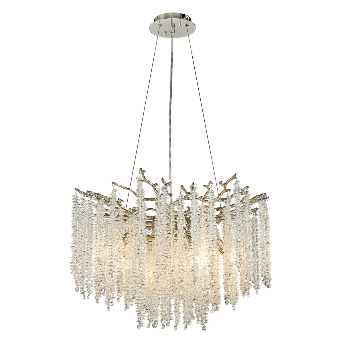 25" Modern Glam Crystal Chandelier Polished Nickel Branch Style 6-Light Pendant Ceiling Light for Dining Room Bedroom Living Room Entryway