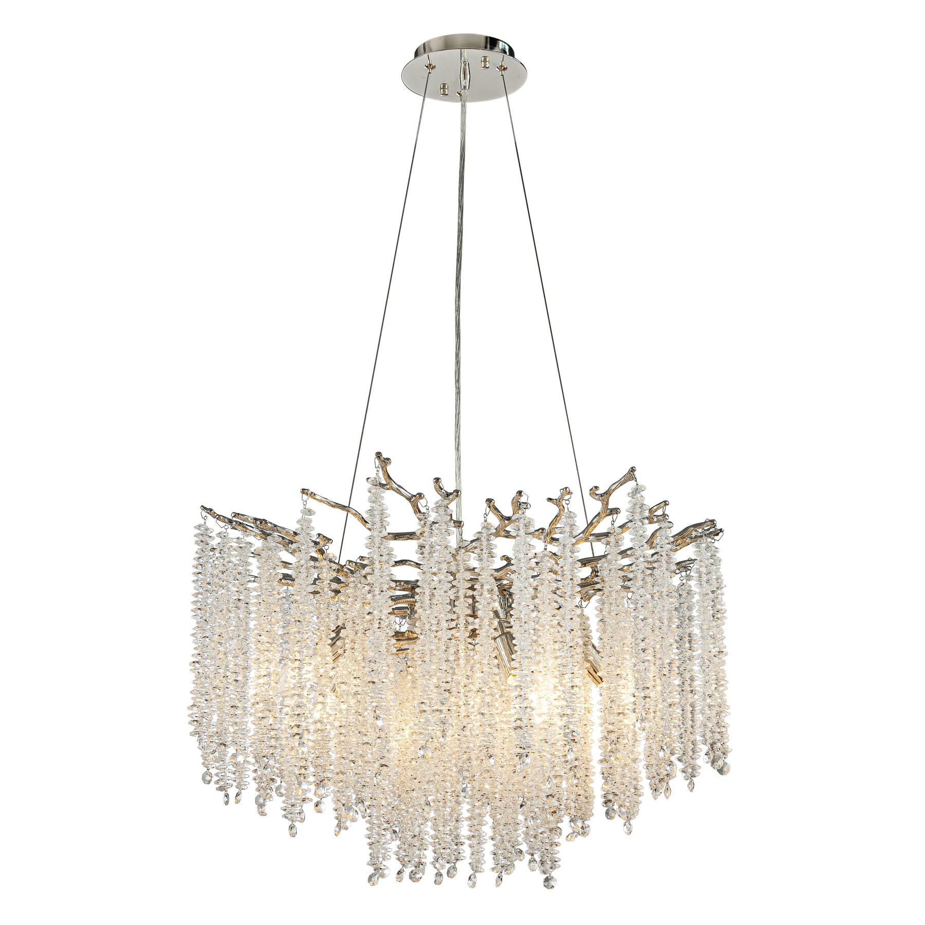 25'' Modern Glam Crystal Chandelier Polished Nickel Branch Style 6-Light Pendant Ceiling Light for Dining Room Bedroom Living Room Entryway