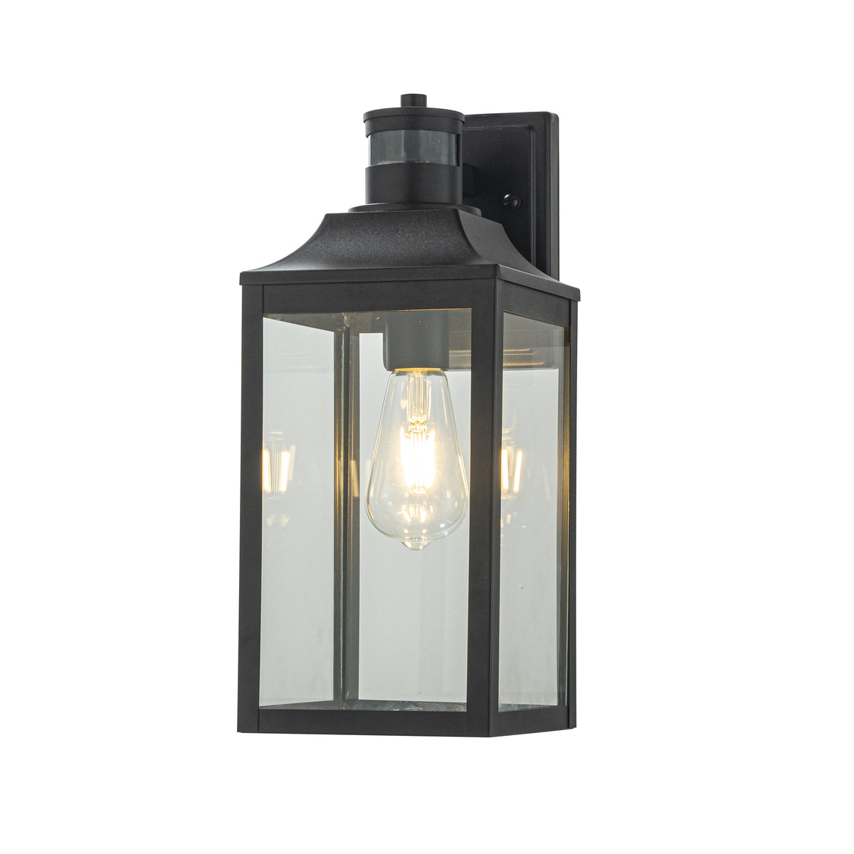 1 Light H16 in. Farmhouse Outdoor Wall Lantern wiht Motion Sensor in Matte Black Modern Exterior Wall Sconce with Clear Glass for Porch Courtyard