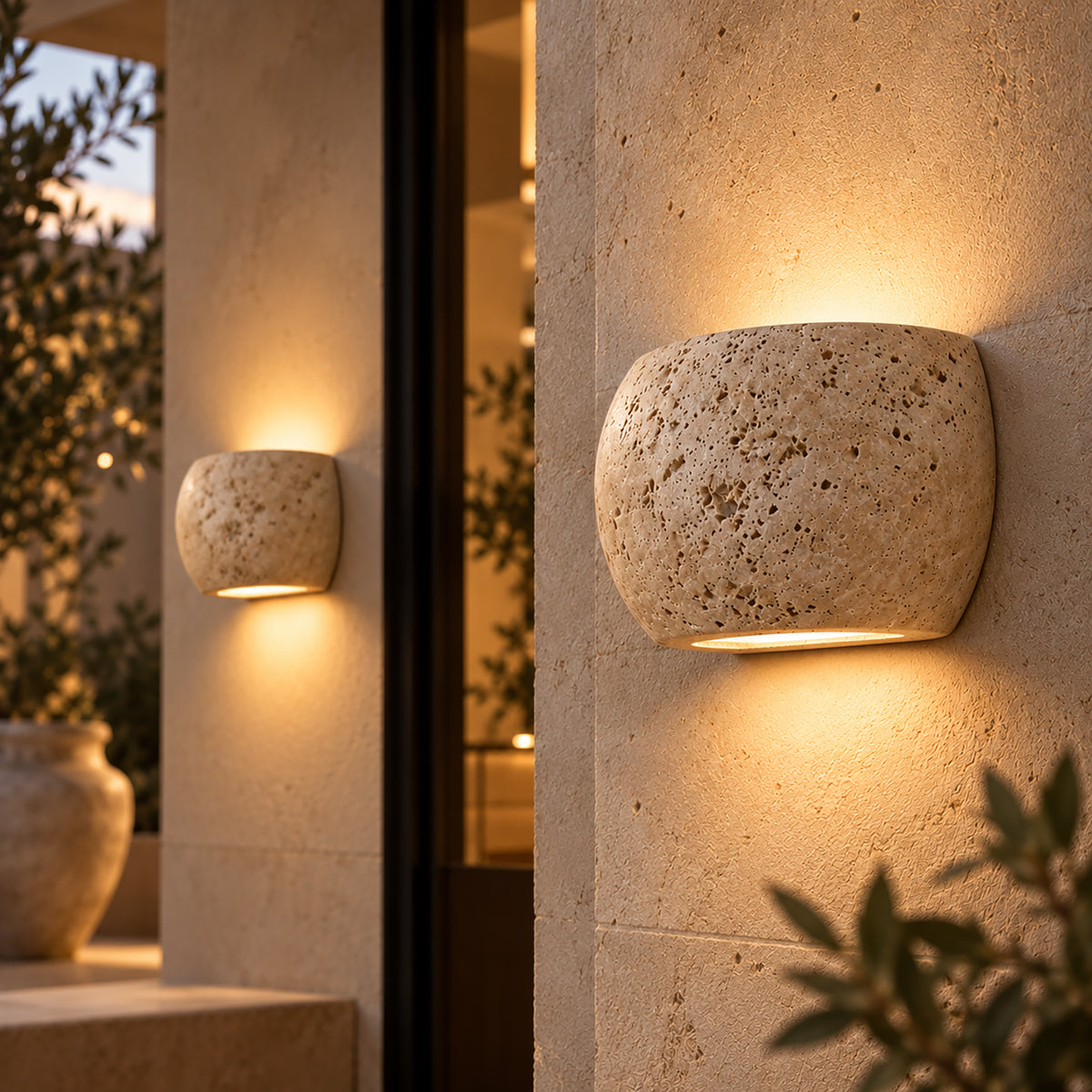 6.7" Organic Modern Natural Travertine Sculptural Integrated LED Up & Down Wall Sconce