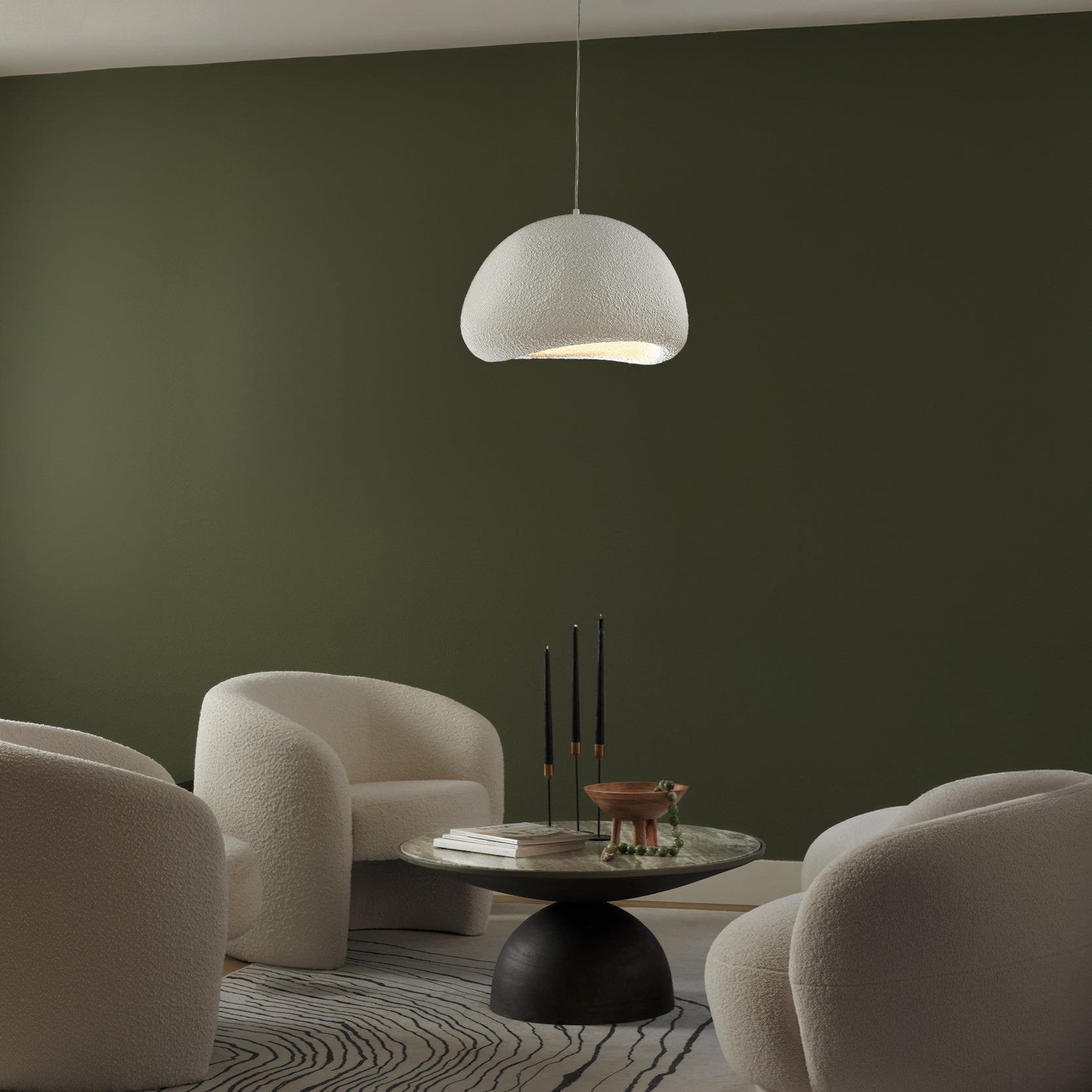 1 Lights W20in Modern Dome Pendant Light Single Modern White Chandelier for Dining Room Industrial Concrete Shade Hanging Light