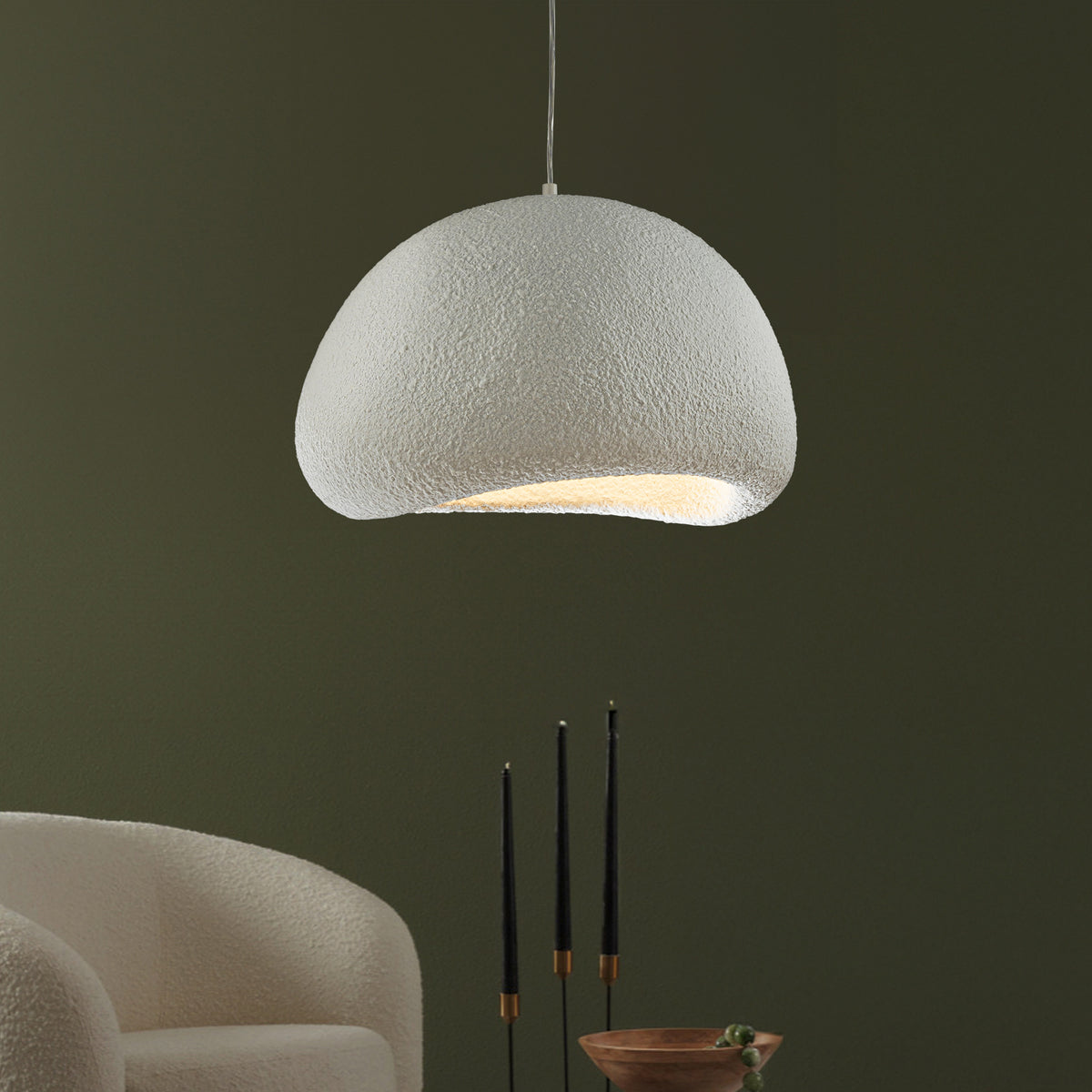 1 Lights W20in Modern Dome Pendant Light Single Modern White Chandelier for Dining Room Industrial Concrete Shade Hanging Light